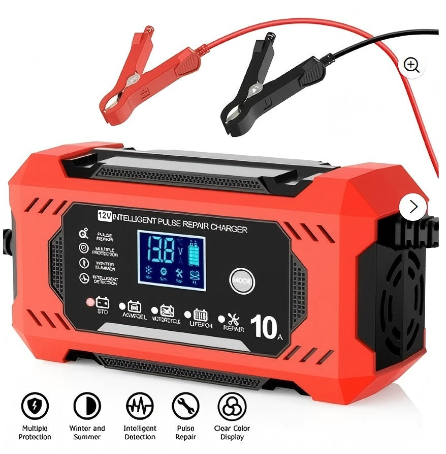 Automatic Battery Charger, 12V/10A Car Battery Charger with Digital Display Screen, Touch Screen Trickle Charger w/ Temperature Compensation Auto Stop,Multimodal Battery Maintainer for Car Motorcycle