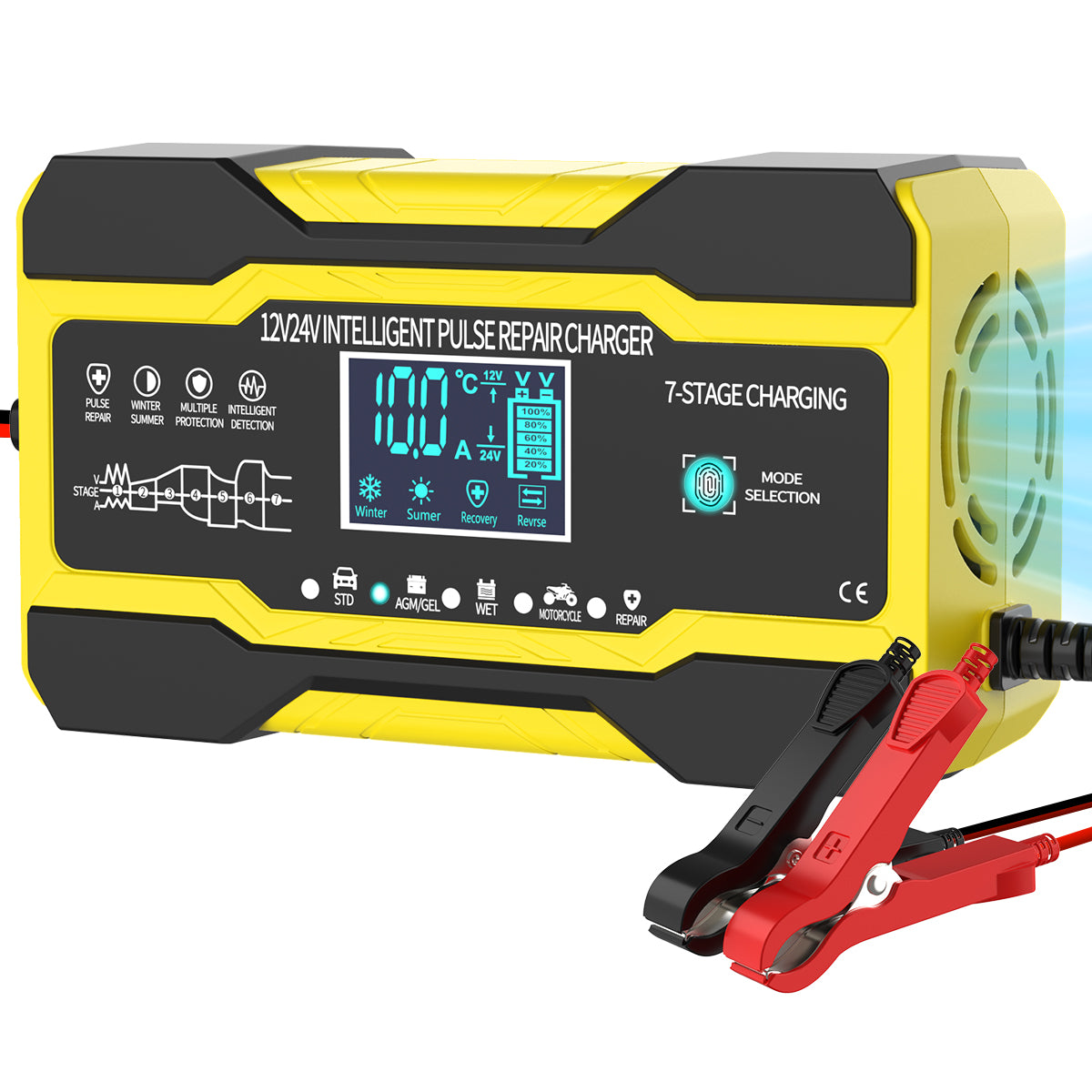 XUEYU 10-Amp Battery Charger, 12V and 24V Automatic Car Battery Charger, Smart Battery Maintainer Trickle Charger, Fully-Automatic Battery Desulfator with Temperature Compensation for Car