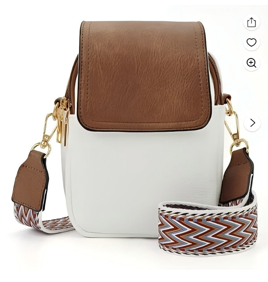 XUEYU Small Crossbody Bags for Women, Trendy Leather Phone Wallet Purses with Adjustable Guitar Strap & Double Compartment, Fashionable Shoulder Handbags with Back Zipper Pocket for Travel, Beige