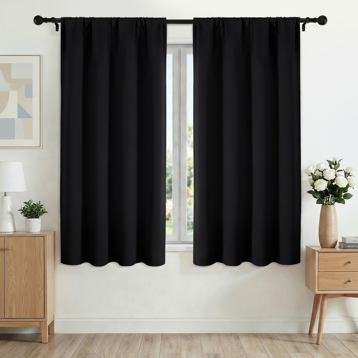 XUEYU Blackout Curtains 42W x 63L Inches, Window Curtain Blackout Rod Pocket Thermal Insulated Light Blocking Drapes, Room Darkening Window Curtains for Bedroom Living Room Home Decor, 2 Panels,Black