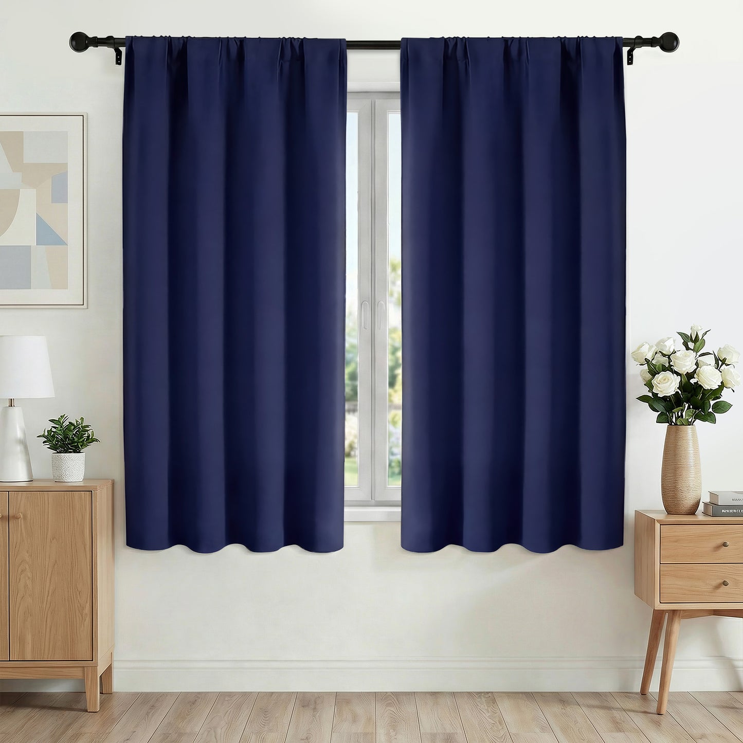 XUEYU Blackout Curtains 42W x 63L Inches, Window Curtain Blackout Rod Pocket Thermal Insulated Light Blocking Drapes, Room Darkening Window Curtains for Bedroom Living Room Home Decor, 2 Panels,Navy