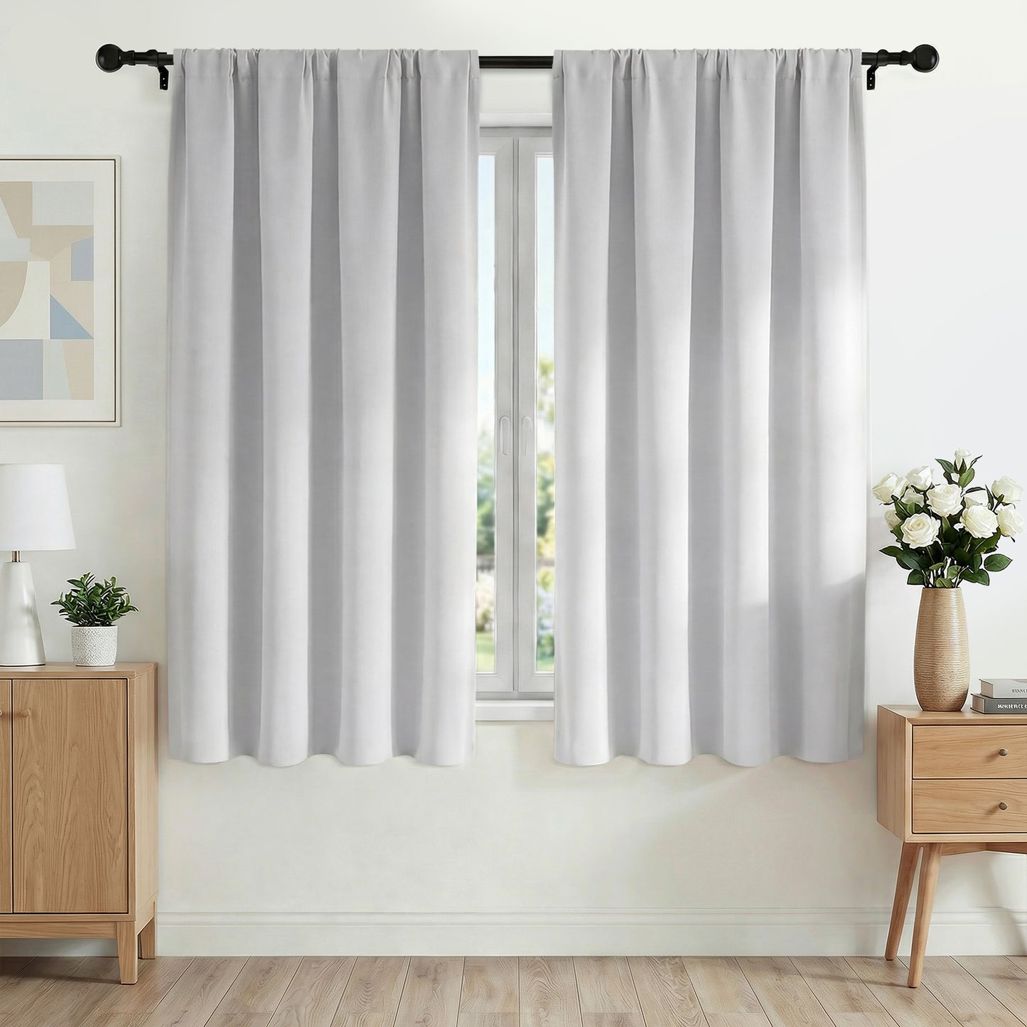 XUEYU Blackout Curtains 42W x 63L Inches, Window Curtain Blackout Rod Pocket Thermal Insulated Light Blocking Drapes, Room Darkening Window Curtains for Bedroom Living Room Home Decor, 2 Panels,White