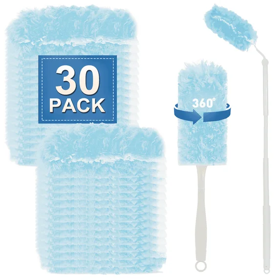 XUEYU000DR002BU Xueyu 30 Count Duster Refills Heavy Duty Duster Refills for Swiffer Duster, 4X Microfibers, for Cleaning Home, Blinds, Cars, Multisurface Duster Replacements with 1 Short Handle and 1 Extended Handle