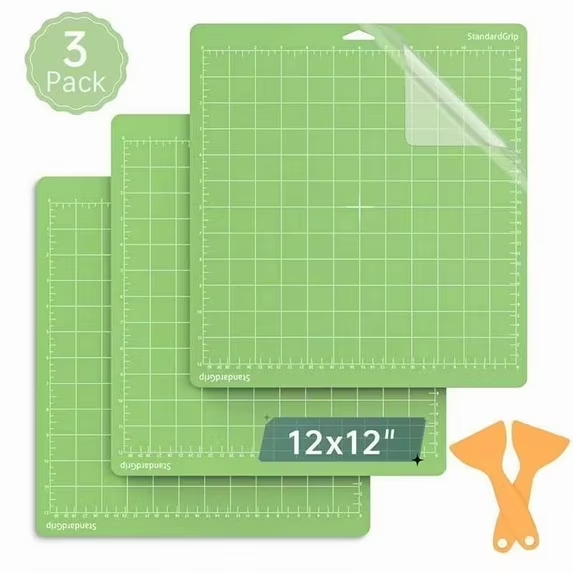 3 Pack Craft Cutting Mat, 12x12 Inch Standard Green Grip Adhesive Sticky, Non-Slip Durable Cricut Mat for Cricut Explore One/Air/Air 2/Maker, Replacement Accessories with Protective Film&Align Grid