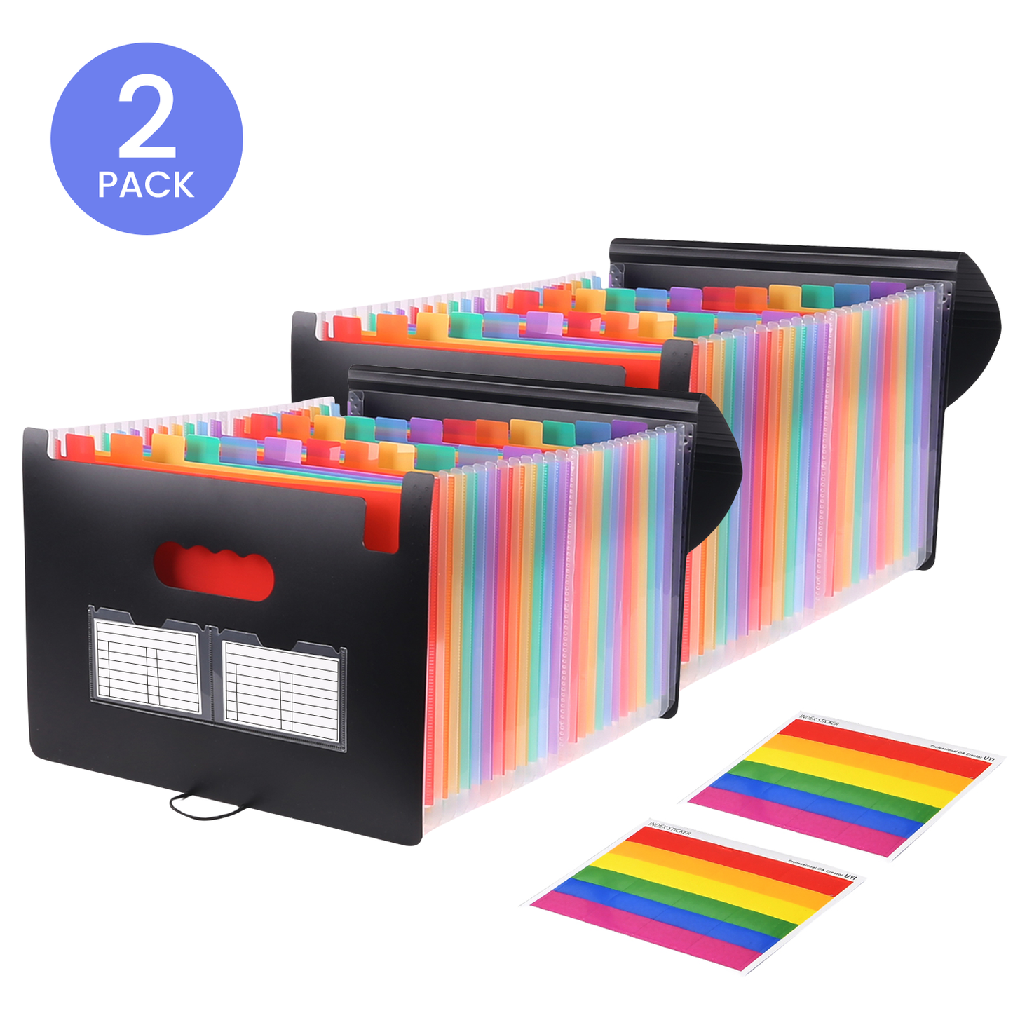 XUE000EFF001MU2PCS Accordion File Organizer, 50 Pockets Expanding File Folder, Portable Monthly Paper Bill Tax Receipt Organizer, Letter A4 Size Document Holder with Blank Labels, Black