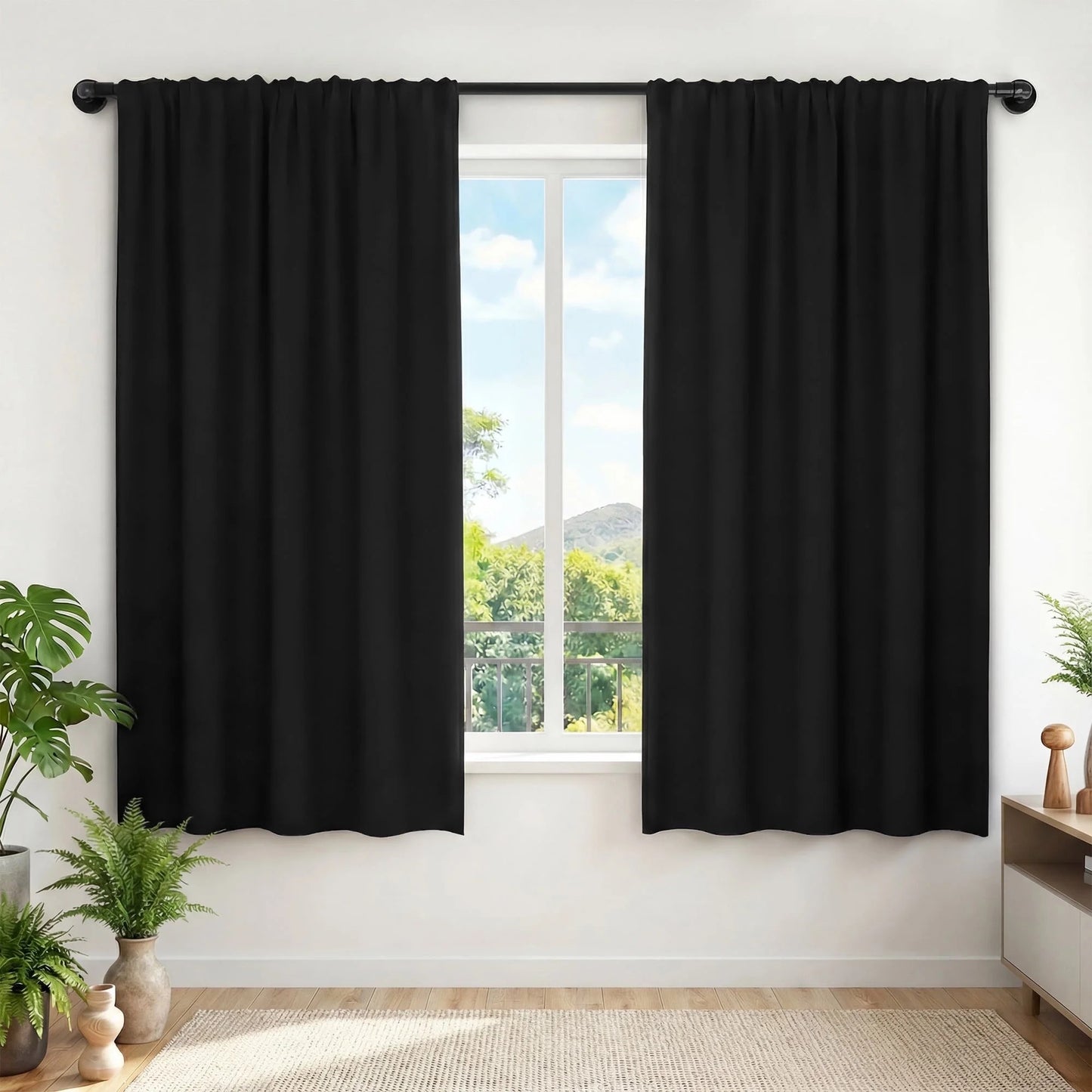XUEYU Blackout Curtains for Bedroom 72 Inch - Window Curtains Blackout with Grommets Thermal Insulated Room Darkening Light Blocking for Living Room Windows, 2 Panels,Black
