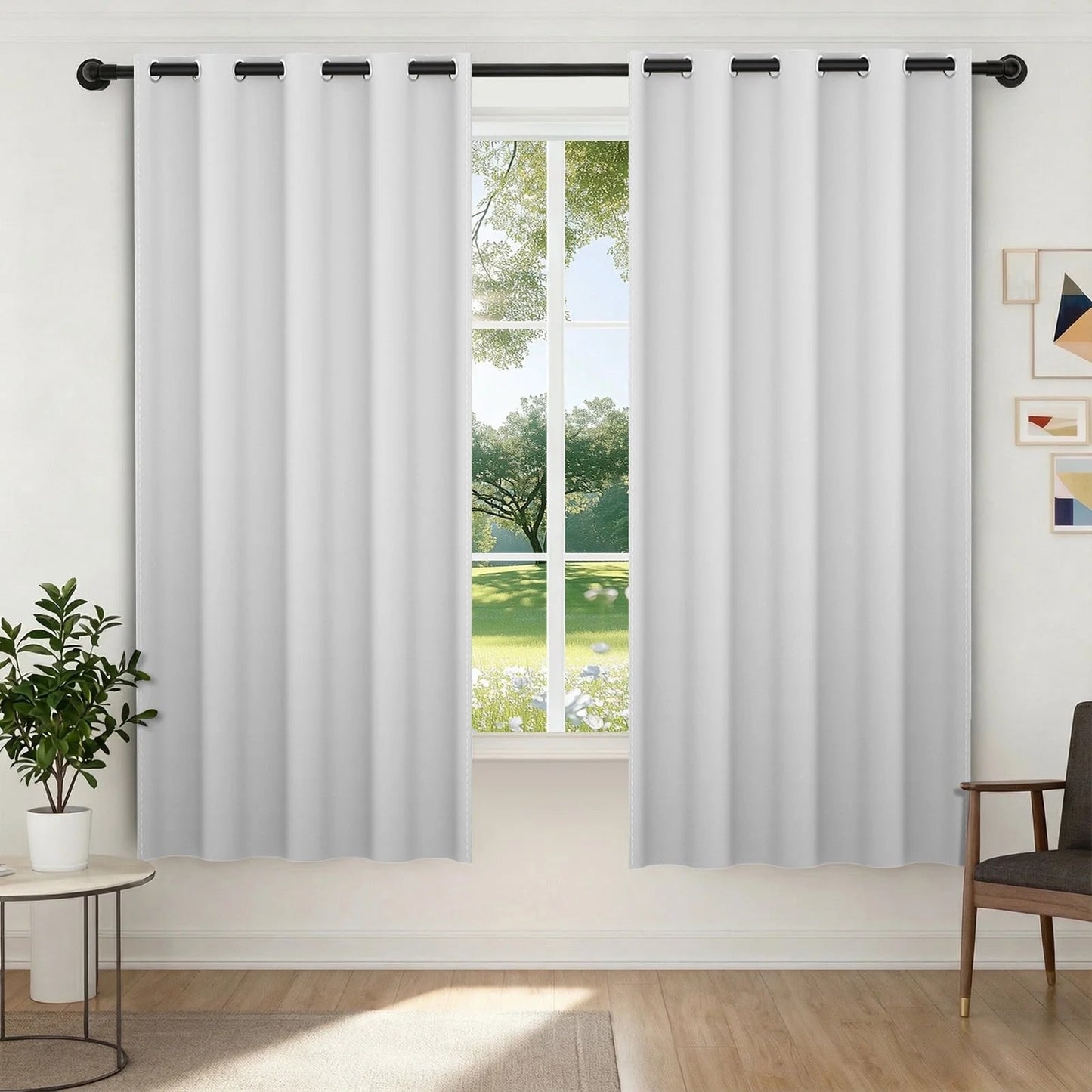 XUEYU 100% Blackout Curtains for Bedroom, Light Blocking Thermal Insulated Curtains with Noise Reduction, 52x72 Inch Room Darkening Window Drapes, Set of 2 Panels, White