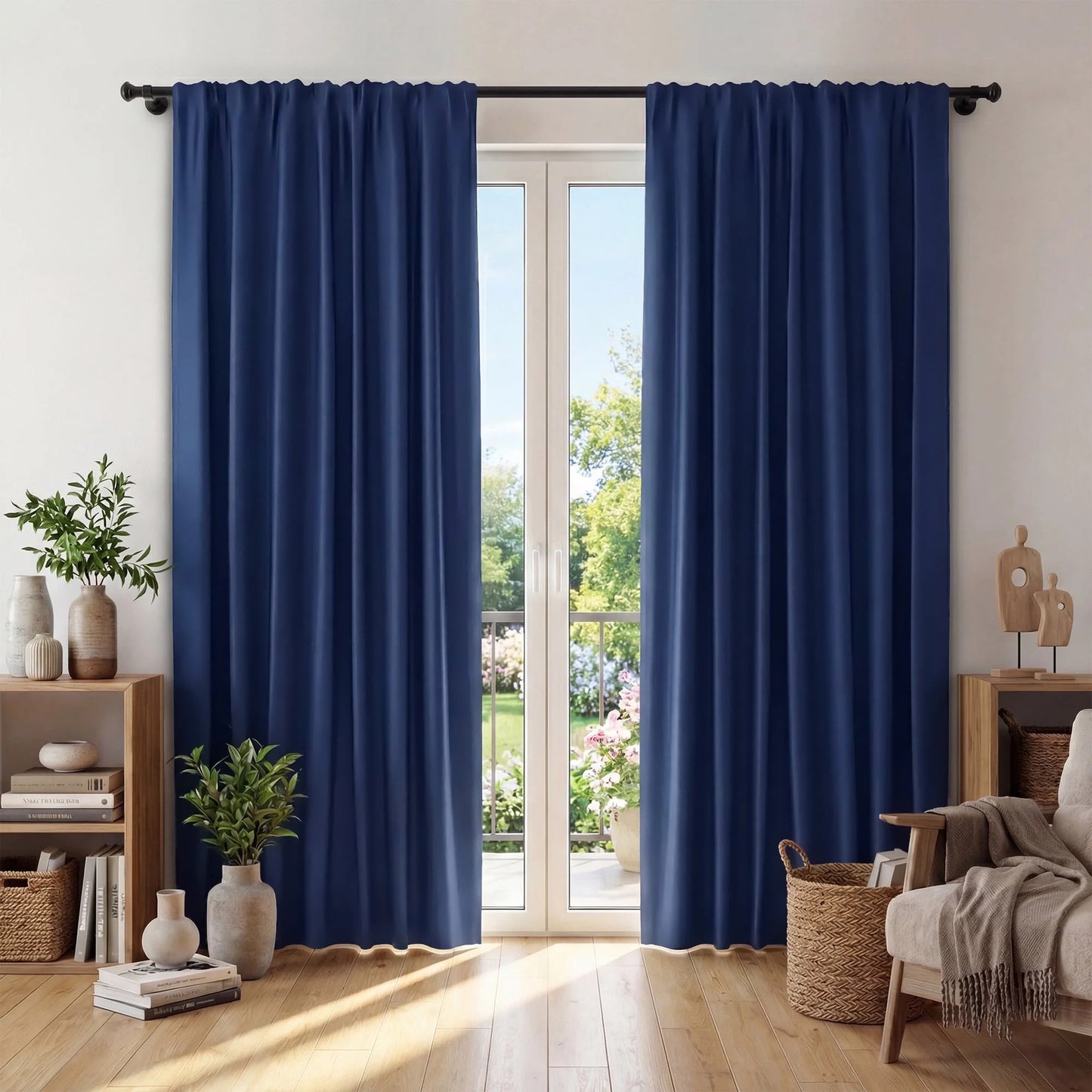 XUEYU Window Curtains Blackout, Back Tab Curtains 84 Inch, 100% Blackout Curtains Darkening Light Blocking Curtains for Living Room Bedroom Full Light Blocking Curtains 2 Panel Set,W52 x L84, Navy