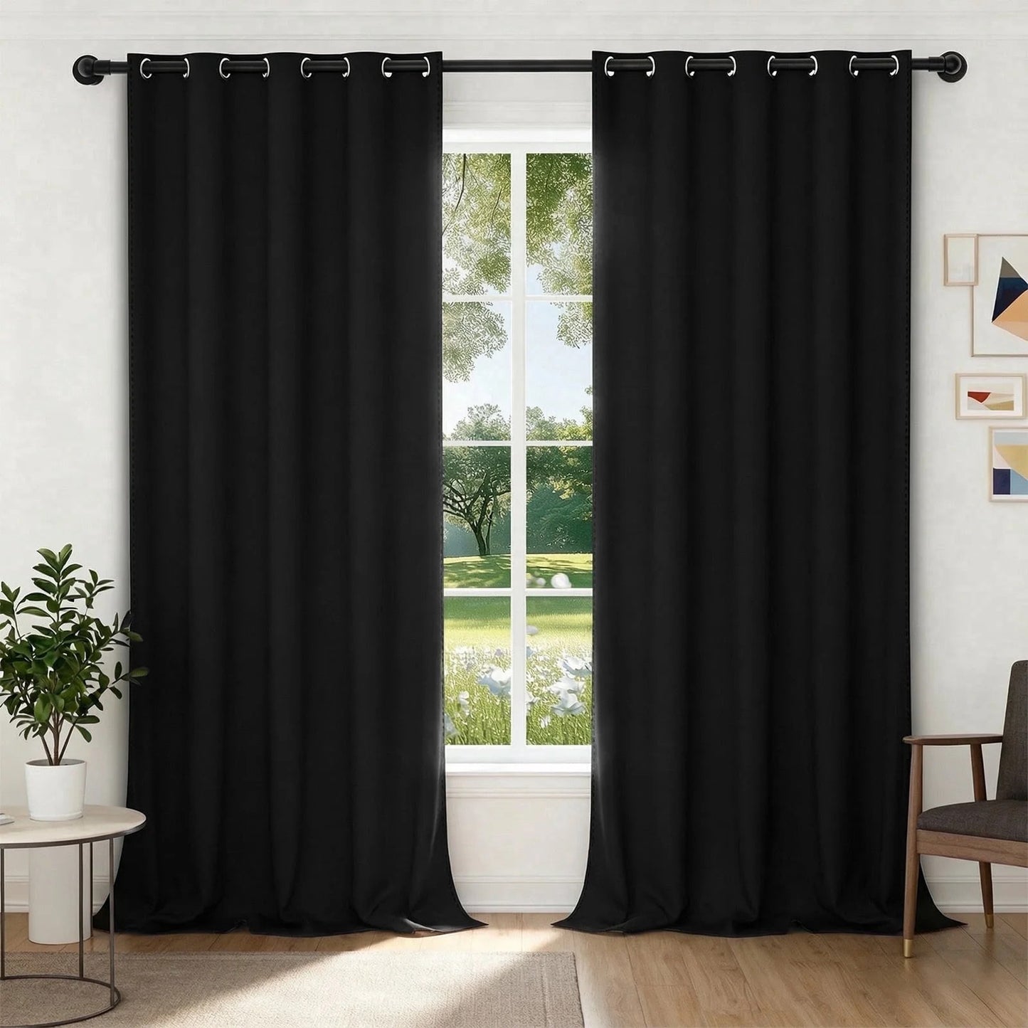 XUEYU 100% Blackout Curtains for Bedroom, Light Blocking Thermal Insulated Curtains with Noise Reduction, 52x96 Inch Room Darkening Window Drapes, Set of 2 Panels, Black