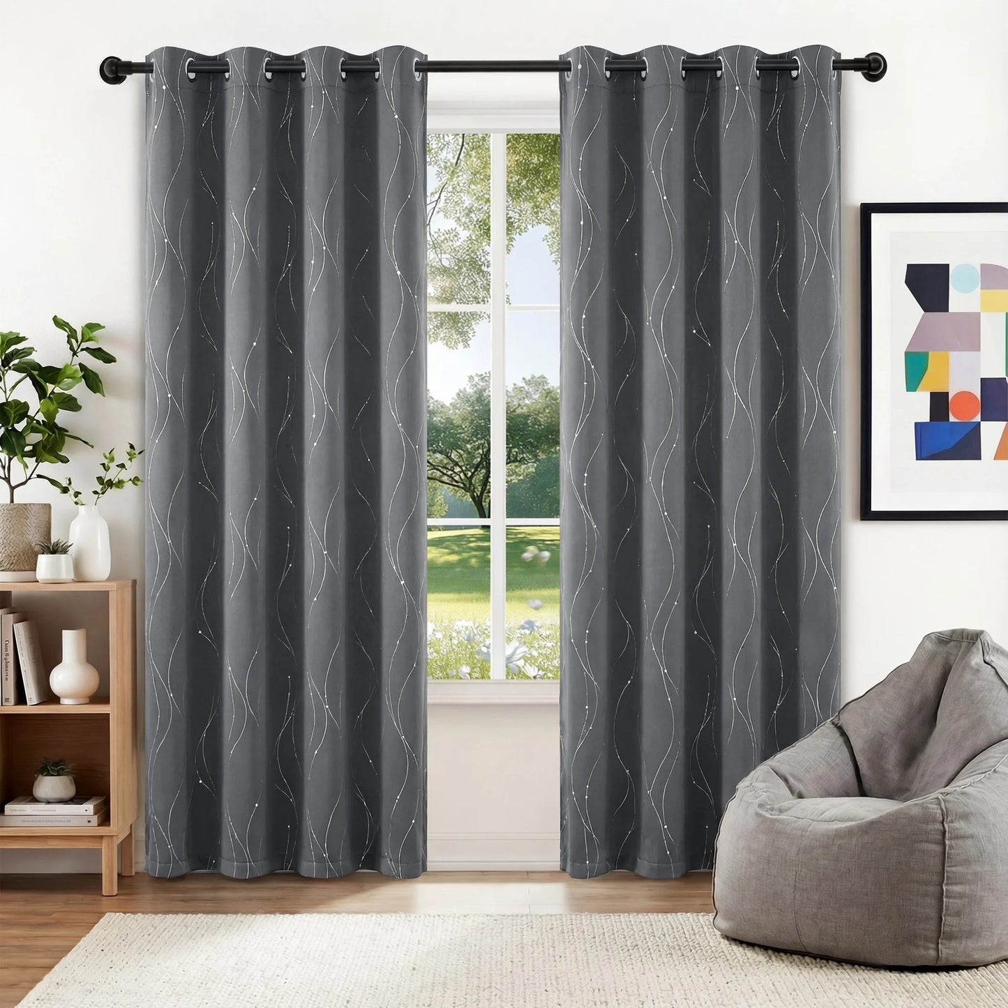 XUEYU Blackout Curtains, Full Light Blocking Curtains for Bedroom, Window Curtain for Living Room 52 x 84 inch Grommet, Energy Efficient Curtains for Living Room Window(2 Panels,Print Gray)