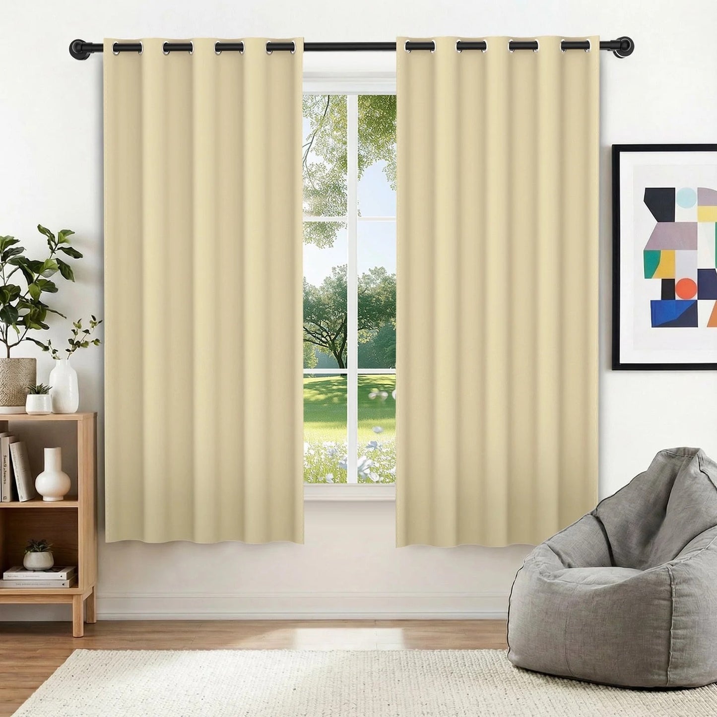 XUEYU Blackout Curtains, Full Light Blocking Curtains for Bedroom, Window Curtain for Living Room 52 x 72 inch Grommet, Energy Efficient Curtains for Living Room Window(2 Panels,Beige)