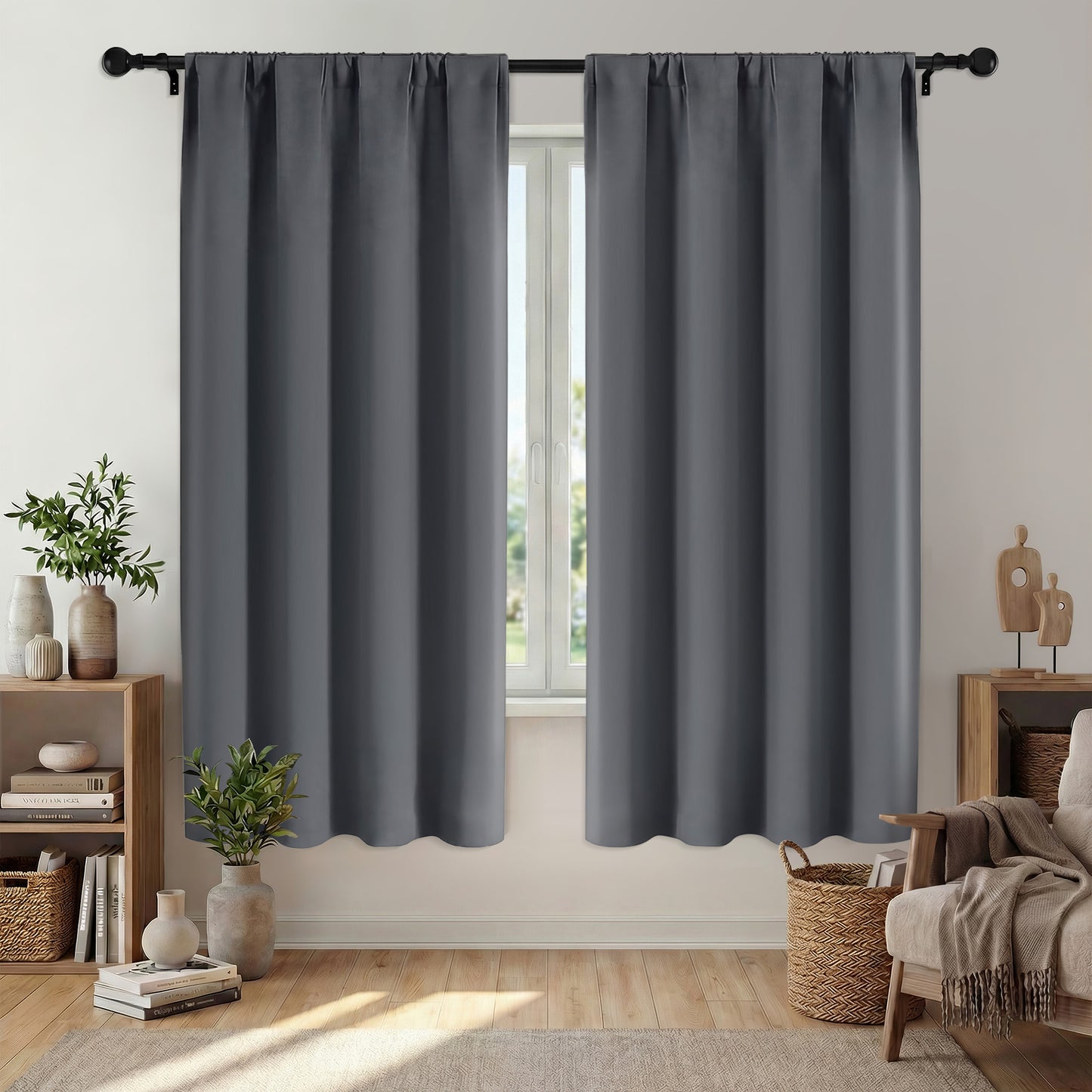 XUEYU Window Curtains Blackout, Back Tab Curtains 72 Inch, 100% Blackout Curtains Darkening Light Blocking Curtains for Living Room Bedroom Full Light Blocking Curtains 2 Panel Set,W52 x L72, Gray