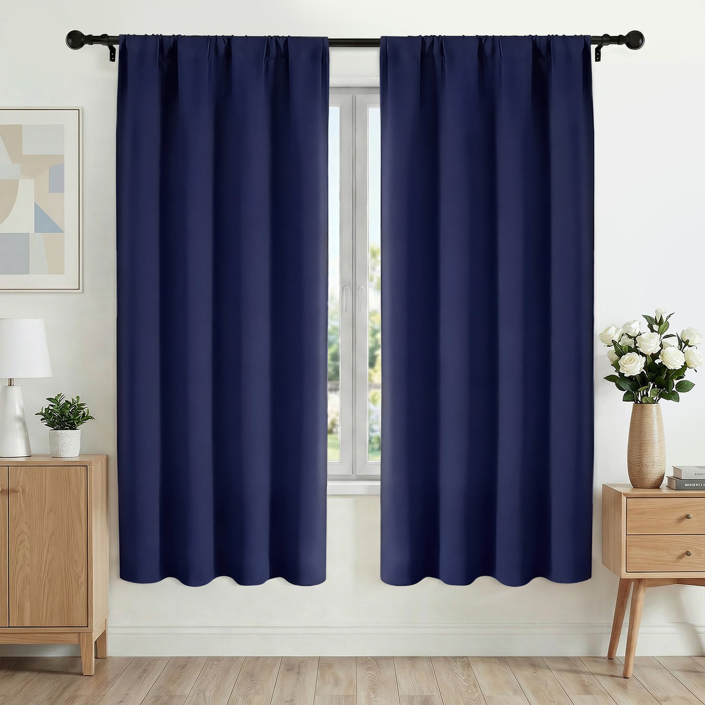 XUEYU Blackout Curtains 42W x 72L Inches, Window Curtain Blackout Rod Pocket Thermal Insulated Light Blocking Drapes, Room Darkening Window Curtains for Bedroom Living Room Home Decor, 2 Panels,Navy