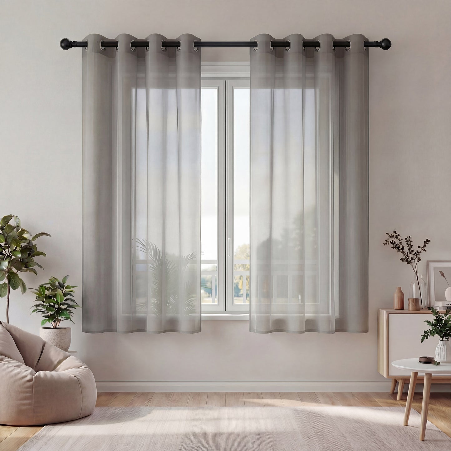 XUEYU Sheer Curtains 72 Inch Long, Window Curtain Panels, Rod Pocket Voile Sheer Panel Drapes, Light Filtering for Bedroom, Living Room, Yard, 2 Panels, 52" W x 72" L, Gray