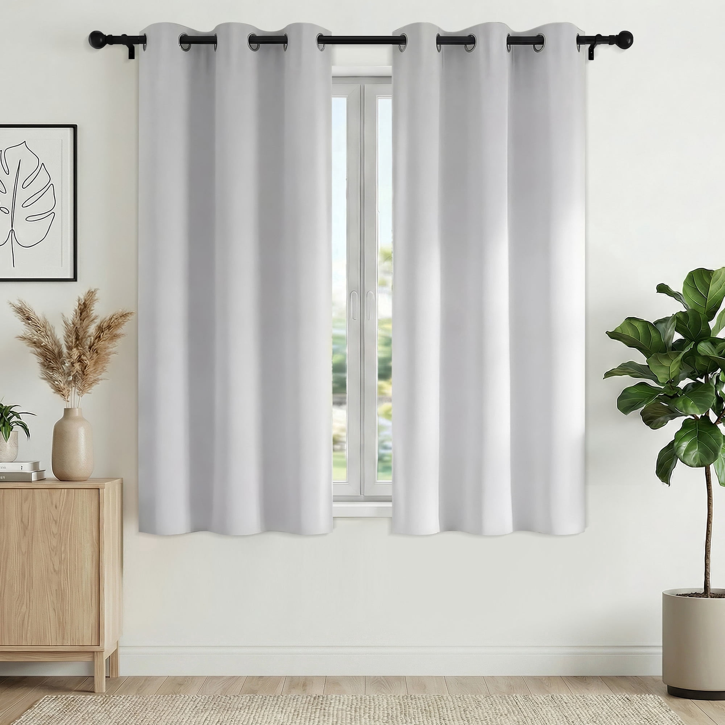 XUEYU 100% Blackout Curtains for Bedroom, Light Blocking Thermal Insulated Curtains with Noise Reduction, 42x63 Inch Room Darkening Window Drapes, Set of 2 Panels, White