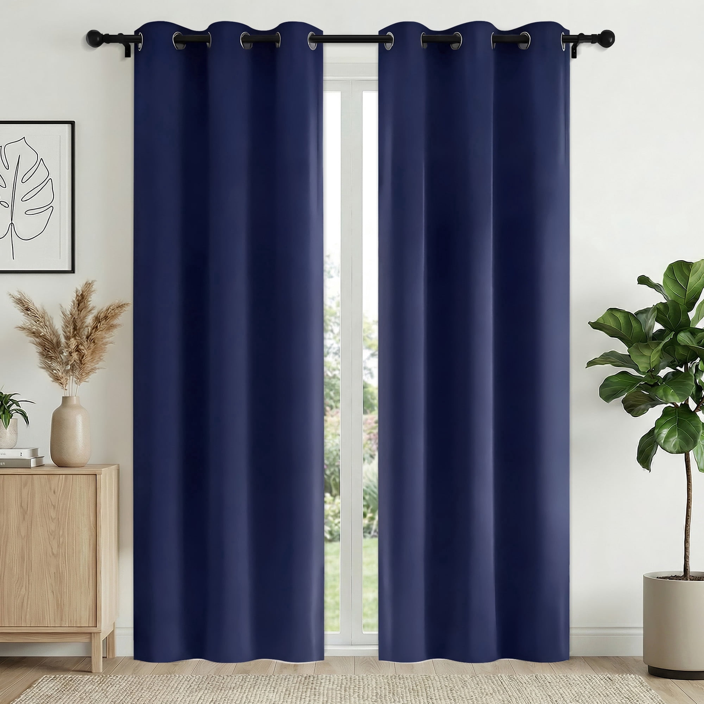 XUEYU 100% Blackout Curtains for Bedroom, Light Blocking Thermal Insulated Curtains with Noise Reduction, 42x84 Inch Room Darkening Window Drapes, Set of 2 Panels, Navy