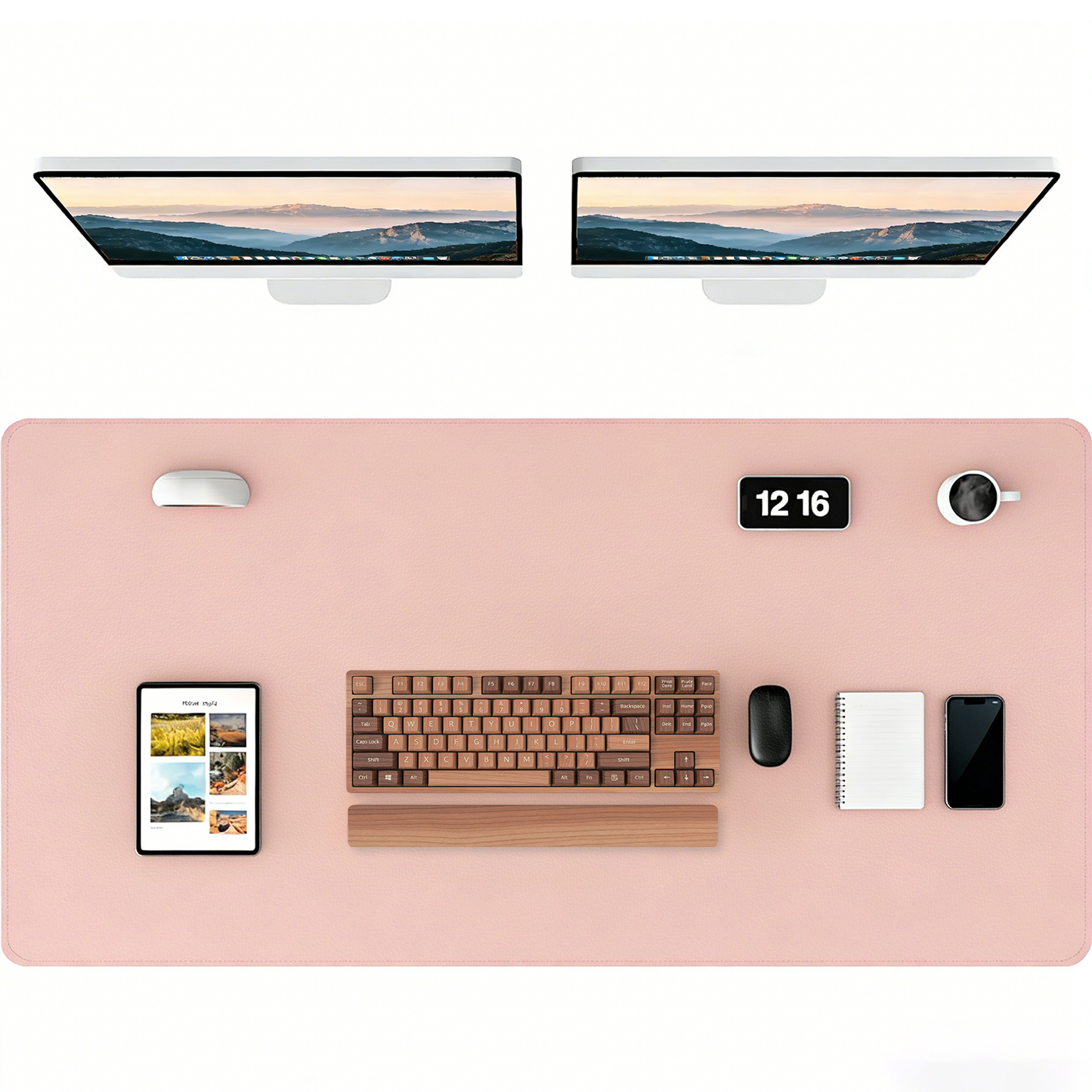 PU Leather Desk Pad, Non-Slip Waterproof Desk Mat, Large Office Mouse Pad, Full Coverage Desk Blotter Mat with Strap, Writing & Mouse Pad for Office & Home(Light Pink, 47.2" x 23.6")