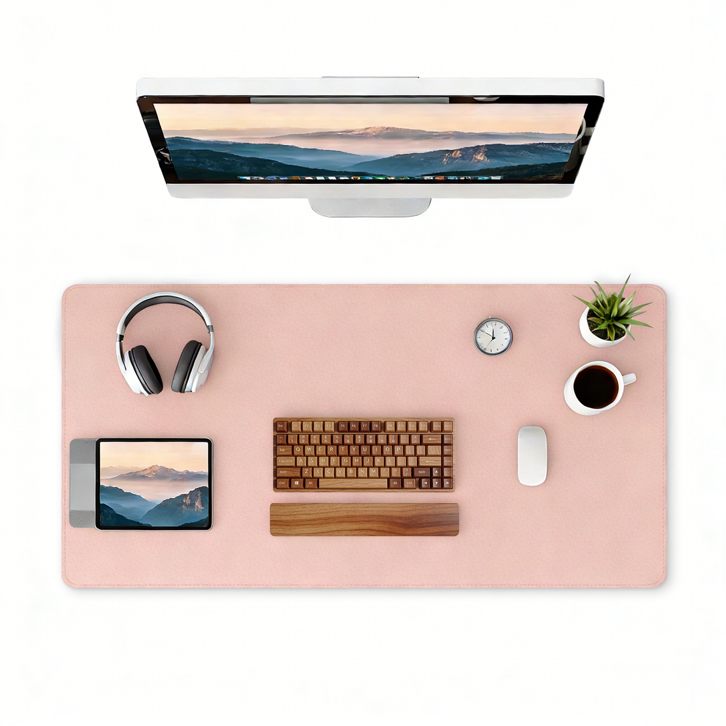PU Leather Desk Pad, Non-Slip Waterproof Desk Mat, Large Office Mouse Pad, Full Coverage Desk Blotter Mat with Strap, Writing & Mouse Pad for Office & Home(Light Pink, 31.5”x15.7”)