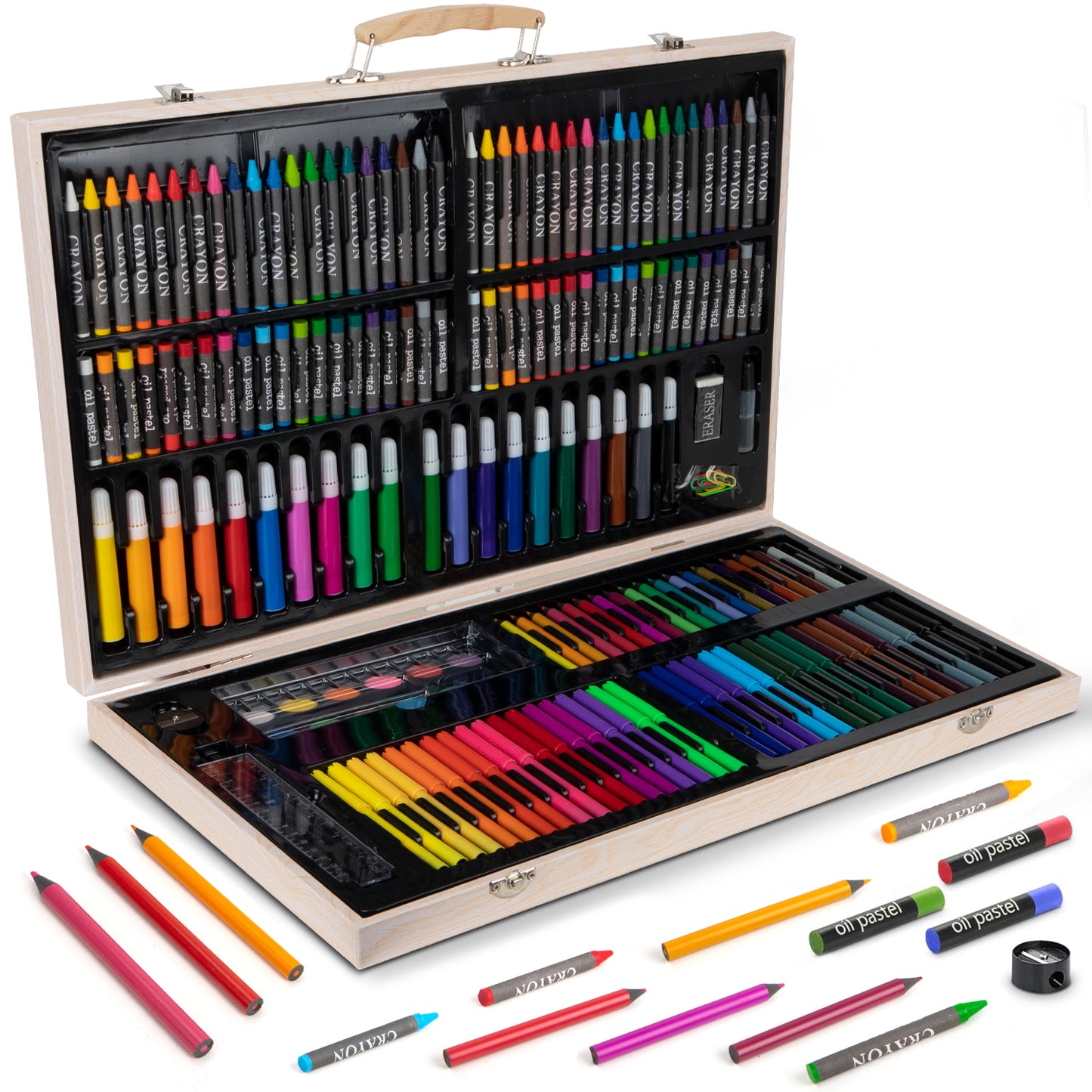 Arts and Crafts Supplies, 180 Piece Deluxe Drawing Painting Set with Wooden Case, Professional Kit, Drawing Painting Kit for Adults and Art Beginners