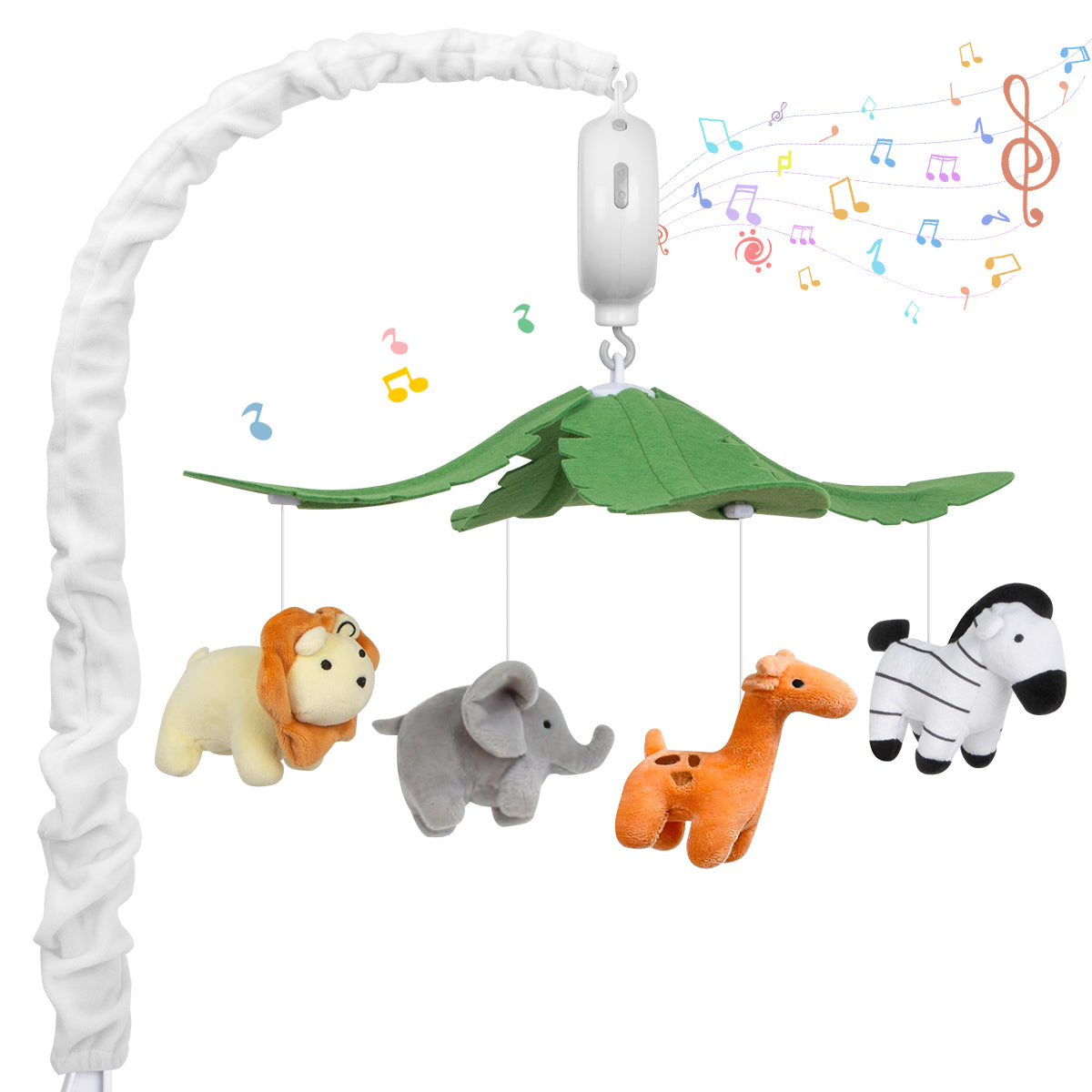 Baby Mobile for Boys or Girls - The Peanutshell Musical Baby Crib Mobile with 12 Lullabies, Jungle Animal, White Baby Safari Animals Decor