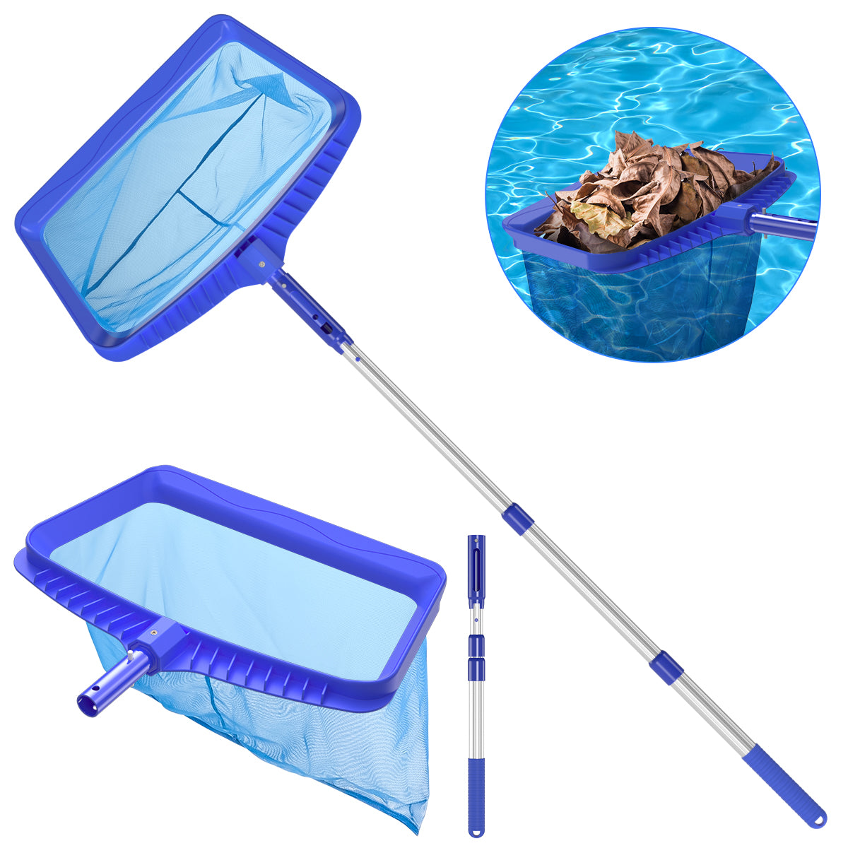 Swimming Pool Leaf Skimmer Net, Larger Capacity Pool Nets for Cleaning Finest Debris, Thickened Frame Pool Leaf Net Reinforced with Grid Structure