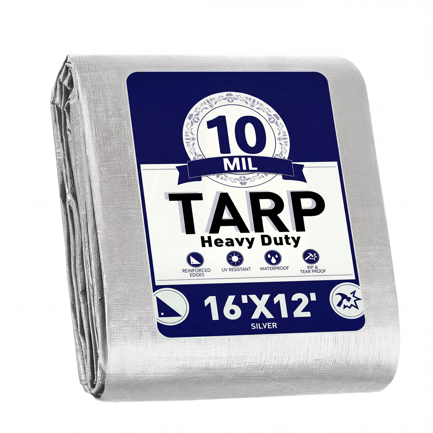 Heavy Duty Tarp 16 x 12 ft, Waterproof Tarps with Grommets Every 19.7", 10 Mil Thick Protective Tarps Cover, Large Multi-Purpose Tarps for Home,Boats,Cars,Camping,Protective Cover, (Silver)