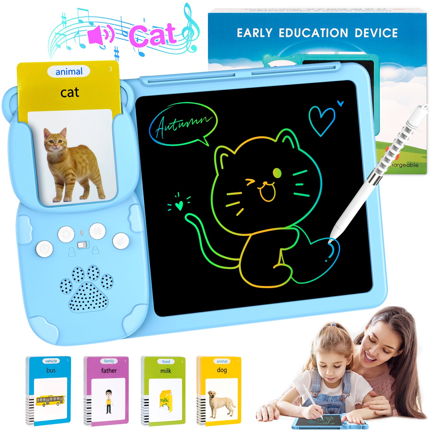 Xueyu Talking Flash Cards LCD Writing Tablet for Preschool, Animals & Nature, 224 Word