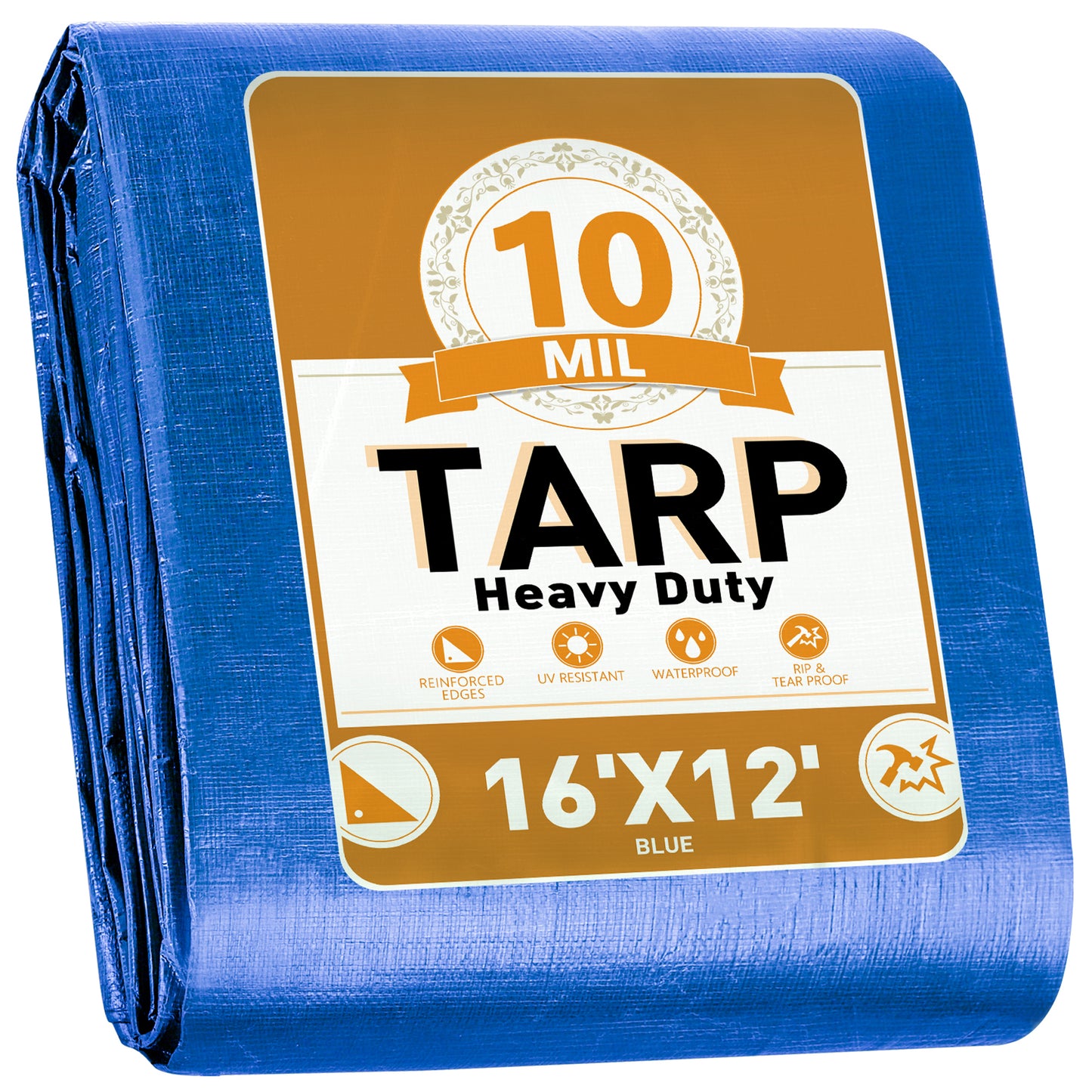 Heavy Duty Tarp 12 x 16 ft, Waterproof Tarps with Grommets Every 19.7", 10 Mil Thick Protective Tarps for Emergency Rain Shelter, Large Multi-Purpose Tarps for Home,Boats,Camping,Protective Cover