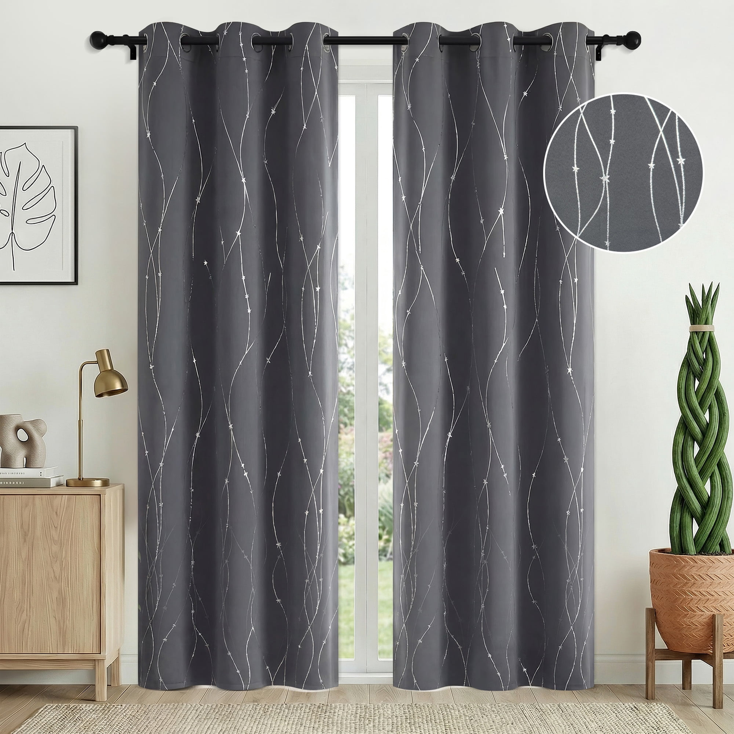 XUEYU Blackout Curtains 2 Panels, 100% Full Light Blocking Window Curtains, Grommet Energy Efficient Drapes for Bedroom Living Room, 42x84 Inch, Gary Print