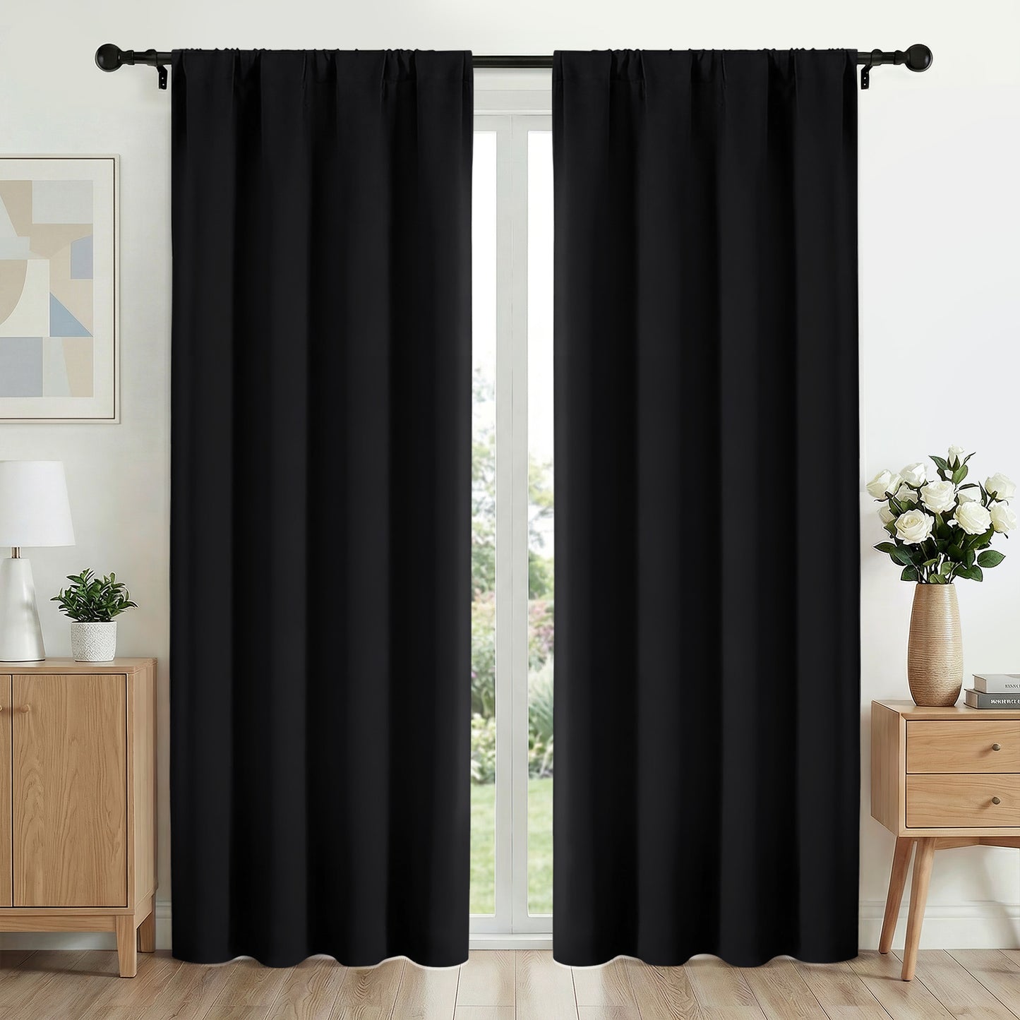 XUEYU Blackout Curtains 42W x 84L Inches, Window Curtain Blackout Rod Pocket Thermal Insulated Light Blocking Drapes, Room Darkening Window Curtains for Bedroom Living Room Home Decor, 2 Panels,Black