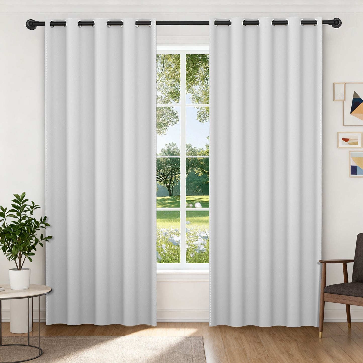 XUEYU 100% Blackout Curtains for Bedroom, Light Blocking Thermal Insulated Curtains with Noise Reduction, 52x84 Inch Room Darkening Window Drapes, Set of 2 Panels, White
