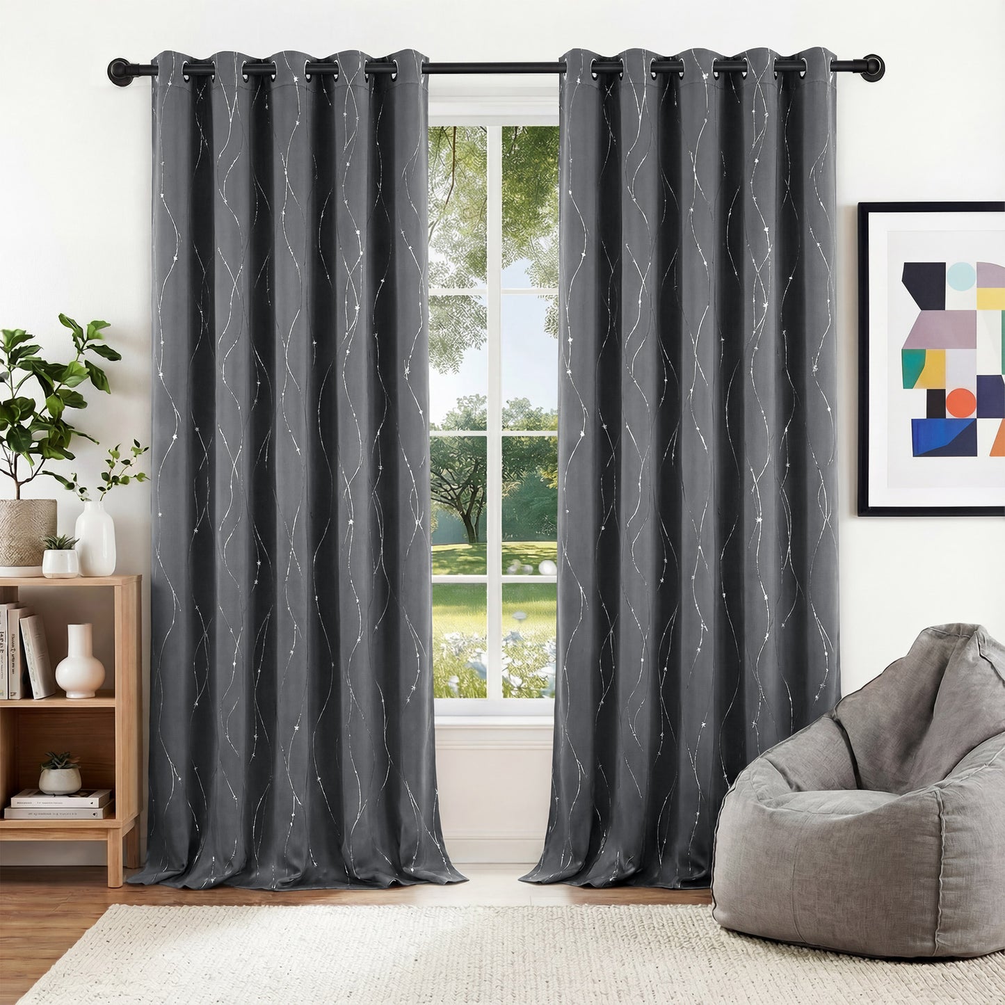 XUEYU Blackout Curtains, Full Light Blocking Curtains for Bedroom, Window Curtain for Living Room 52 x 96 inch Grommet, Energy Efficient Curtains for Living Room Window(2 Panels,Print Gray)