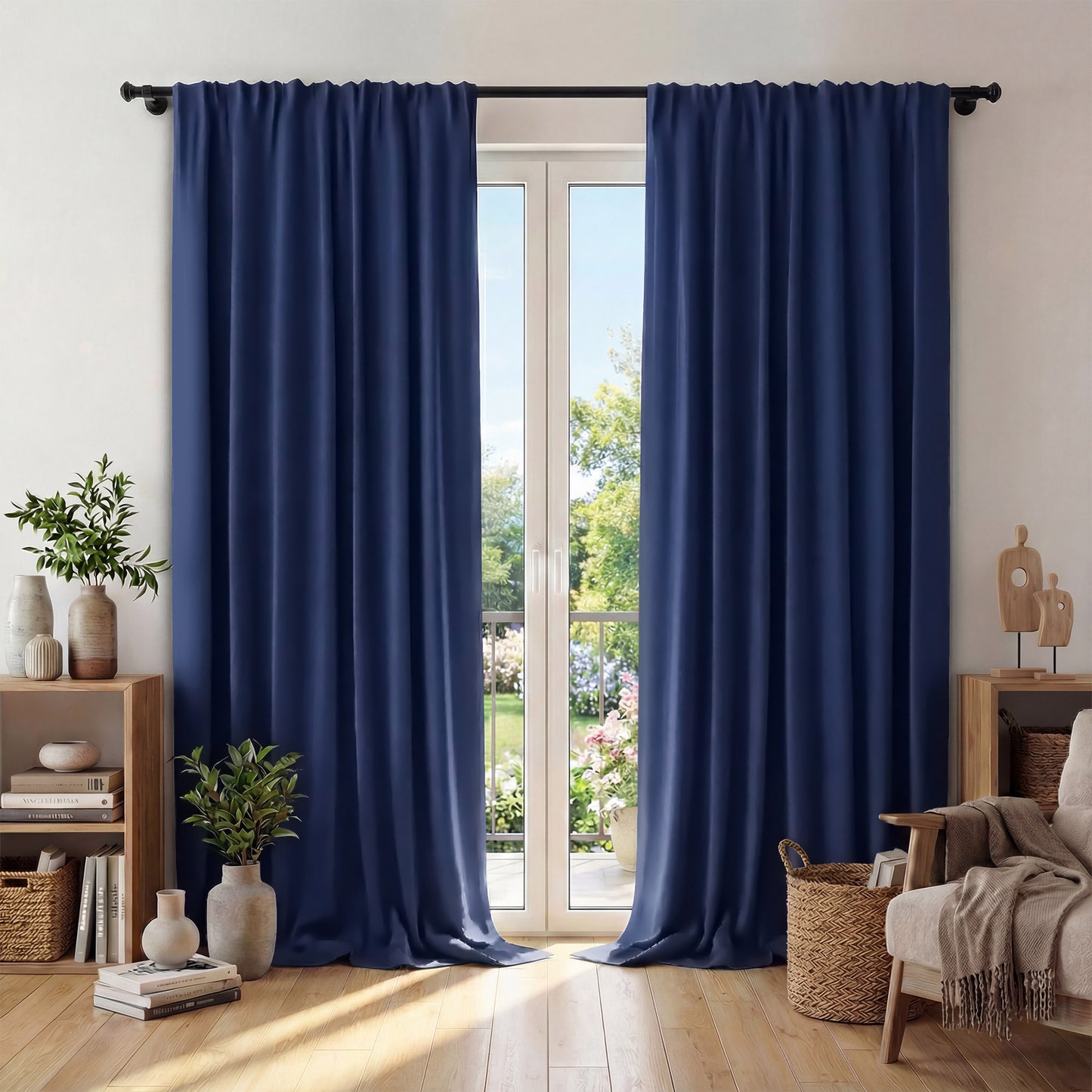 XUEYU Window Curtains Blackout, Back Tab Curtains 96 Inch, 100% Blackout Curtains Darkening Light Blocking Curtains for Living Room Bedroom Full Light Blocking Curtains 2 Panel Set,W52 x L96, Navy