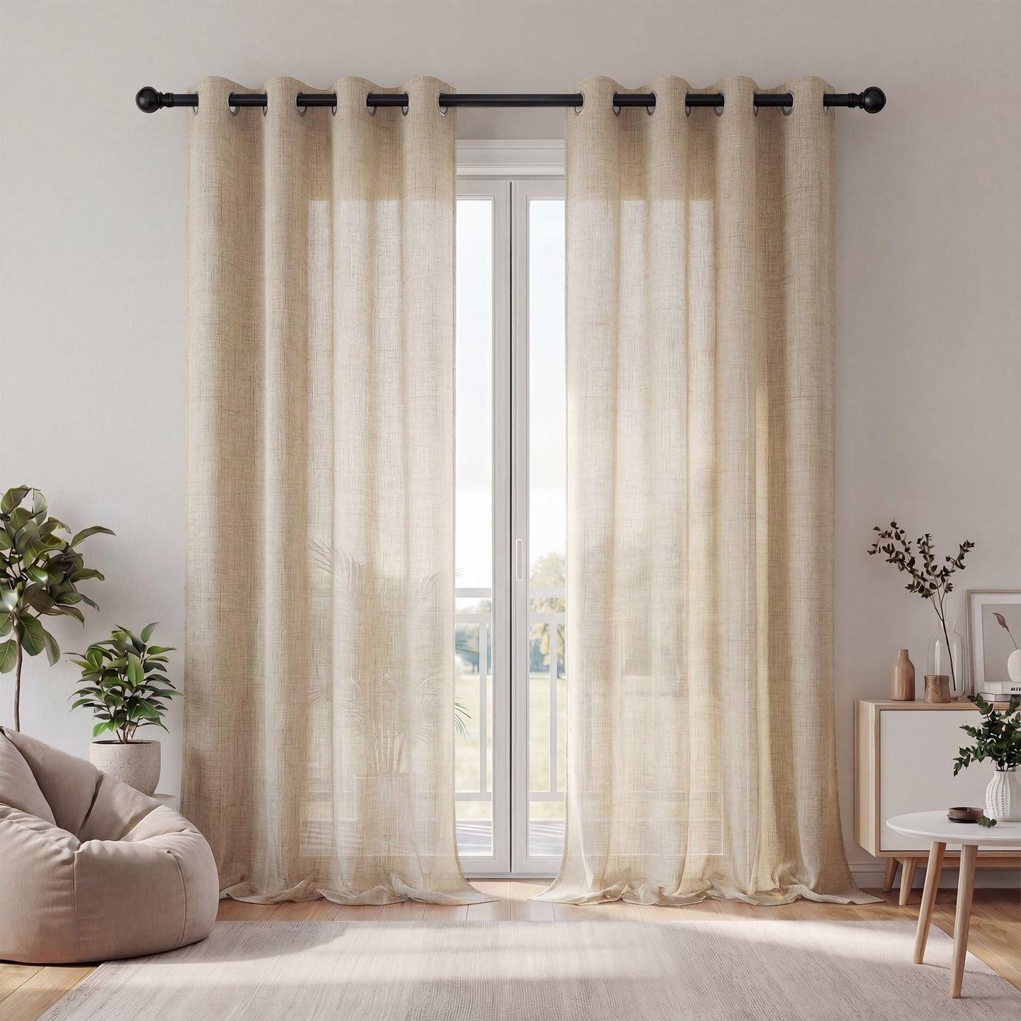 XUEYU Sheer Curtains 96 Inch Long, Window Curtain Panels, Rod Pocket Voile Sheer Panel Drapes, Light Filtering for Bedroom, Living Room, Yard, 2 Panels, 52" W x 96" L, Linen