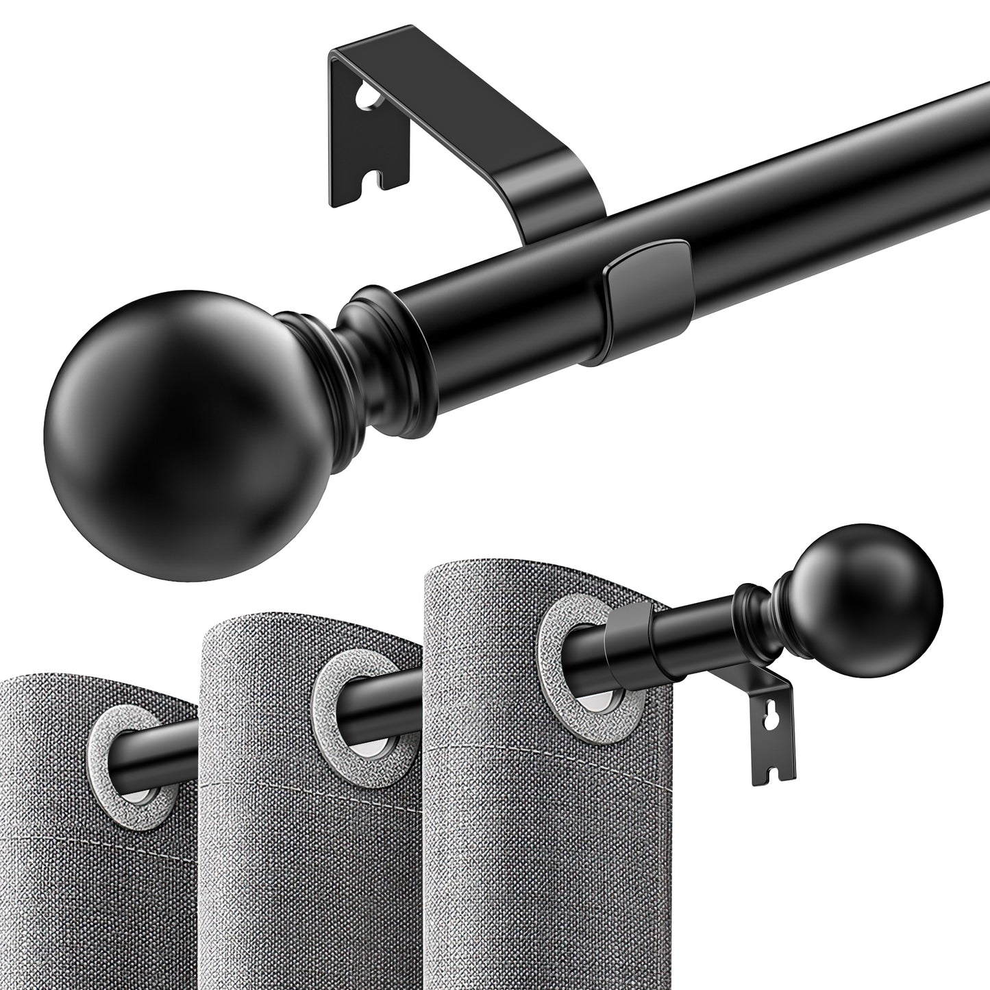 Curtain Rods for Windows 32 to 144 inch, Adjustable Window Curtain Rod, Single Window Curtain Rod with Ball Finials, 1 inch Diameter Decorative Curtain Rod Set, Modern Decorative Drapery Rods