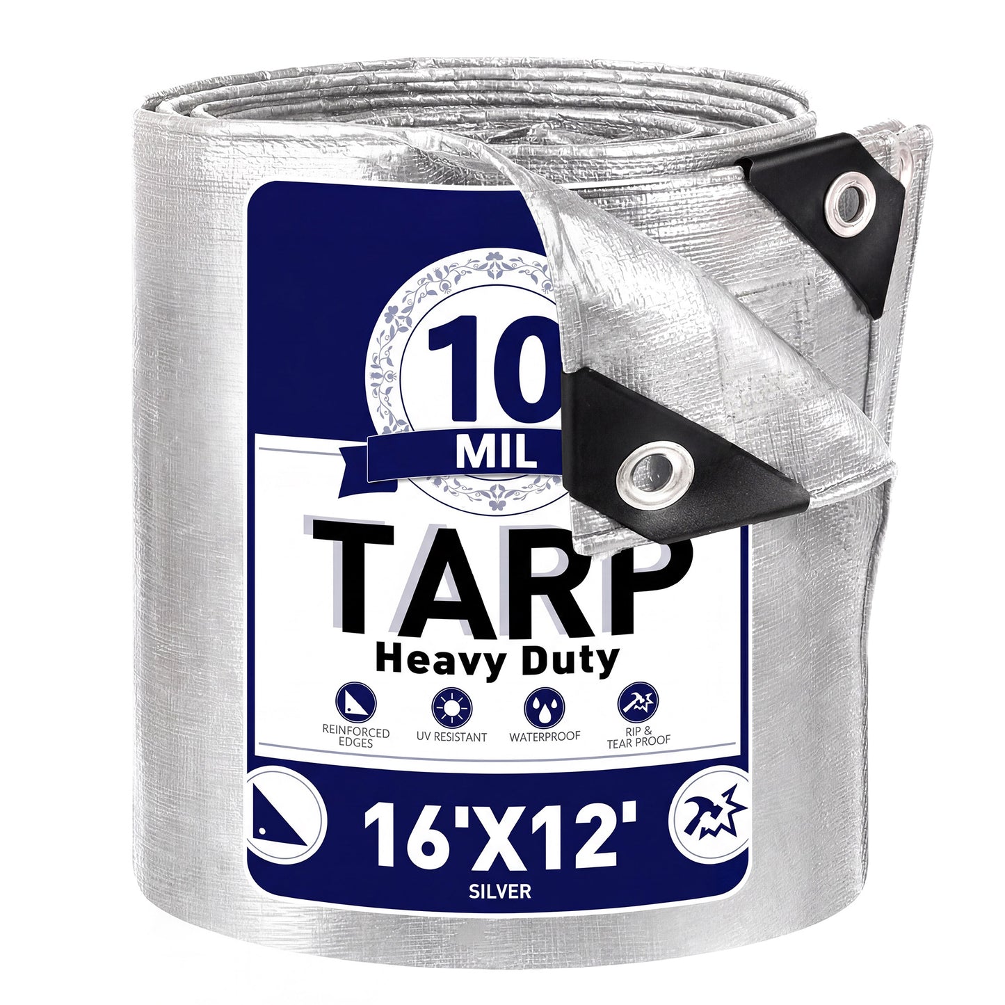 Tarps Heavy Duty Waterproof 16’ x 12’, 10 Mil Large Canvas Tarp for all weather, Multipurpose Protective Cover with Reinforced Edges for Pool, Camping, Boats, RV, Pool (Silver)