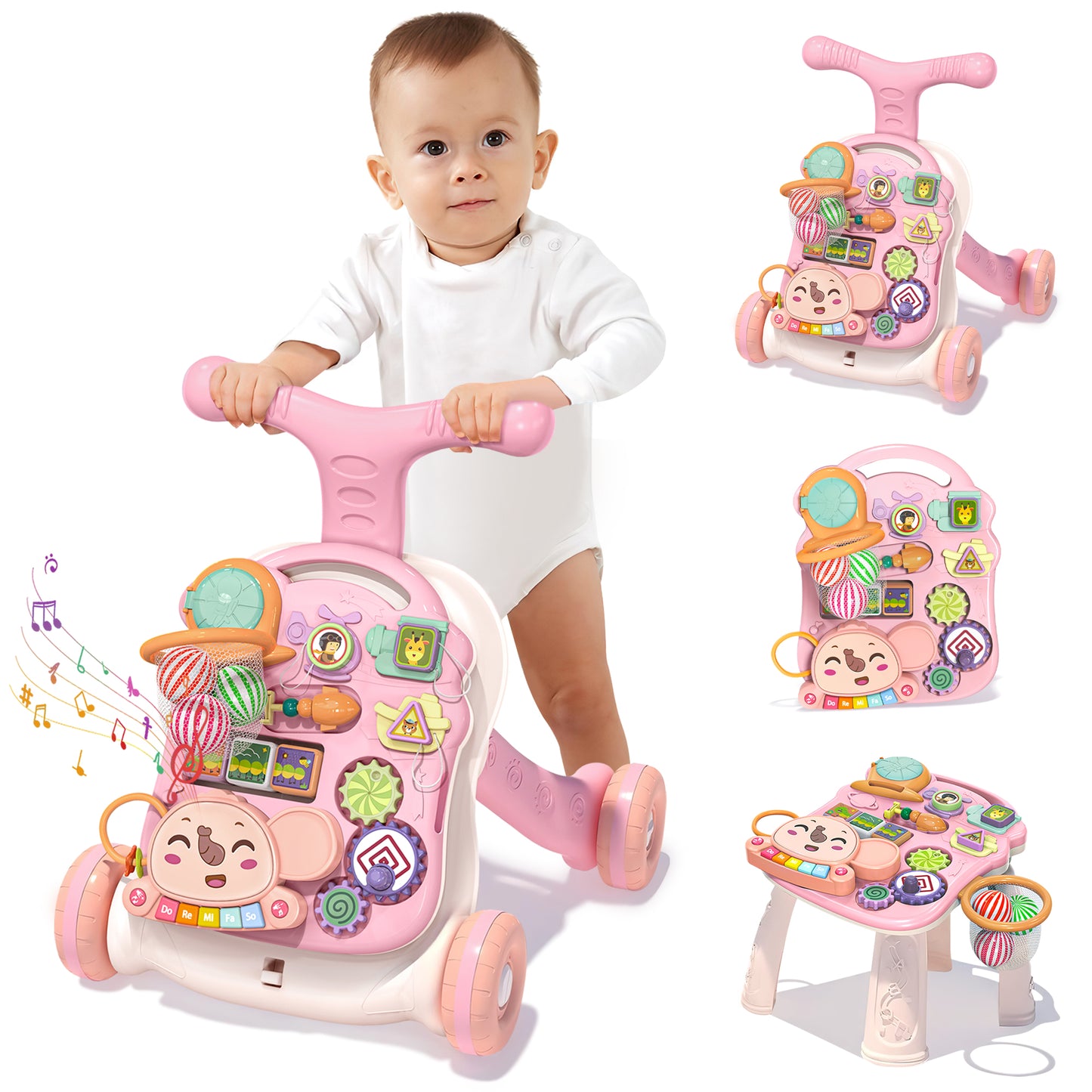 XUEYU Sit-to-Stand Walker, 3 in 1 Baby Learning Table, Early Educational Child Activity Center, Removable Play Panel, Baby Music Toy Gift for 6 Months up Infant Boys Girls