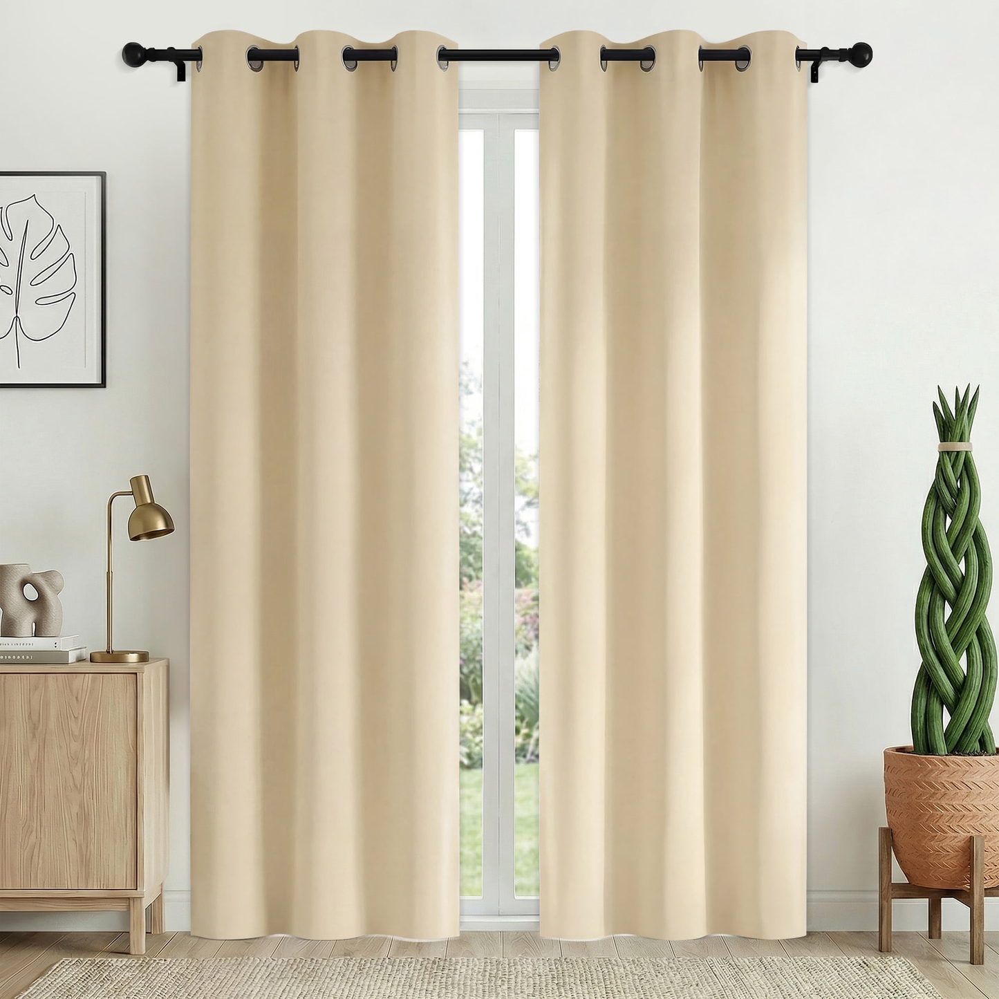 XUEYU Blackout Curtains 2 Panels, 100% Full Light Blocking Window Curtains, Grommet Energy Efficient Drapes for Bedroom Living Room, 42x84 Inch, Beige
