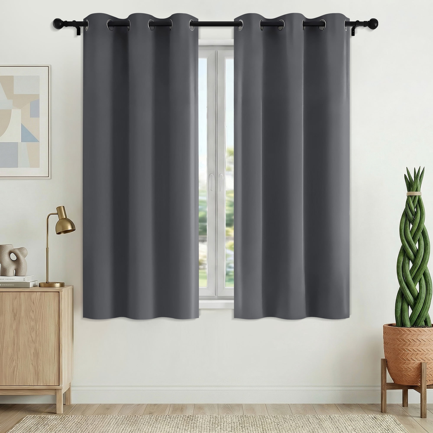 XUEYU Blackout Curtains 2 Panels, 100% Full Light Blocking Window Curtains, Grommet Energy Efficient Drapes for Bedroom Living Room, 42x63 Inch, Gary