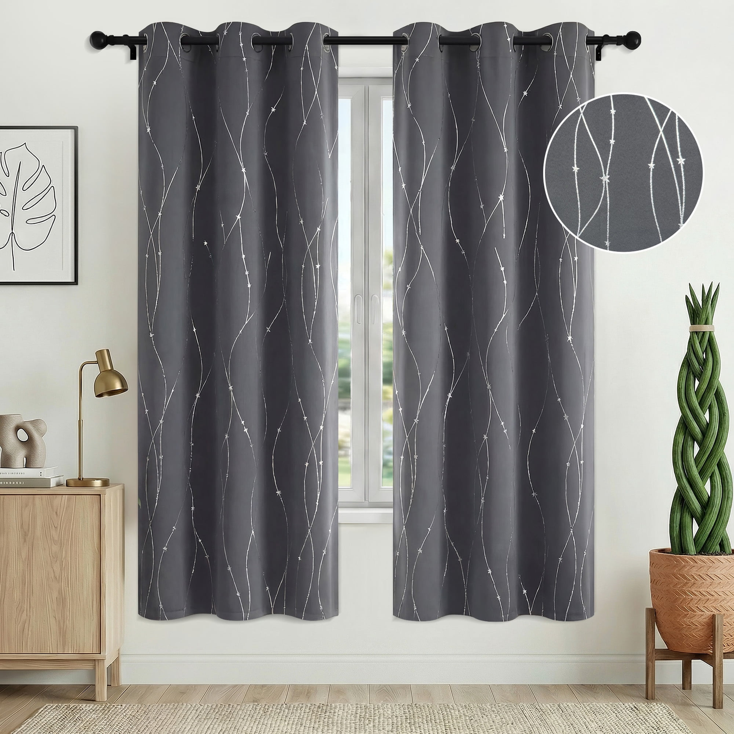 XUEYU Blackout Curtains 2 Panels, 100% Full Light Blocking Window Curtains, Grommet Energy Efficient Drapes for Bedroom Living Room, 42x72 Inch, Gary Print