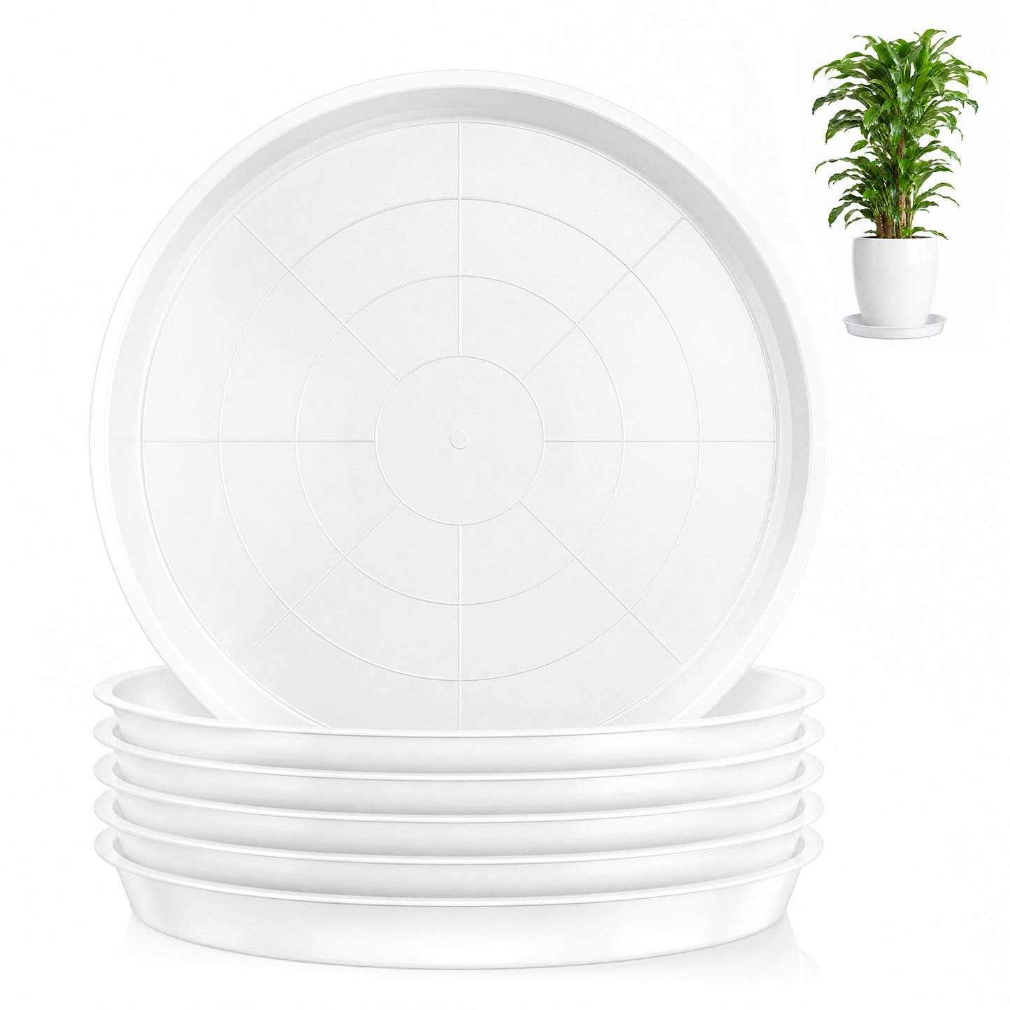 6 Pack Plastic Plant Saucers, 16 inch Plant Tray for Pots, Heavy Duty Plant Drip Trays,Flower Water Trays for Indoor Outdoor Plants