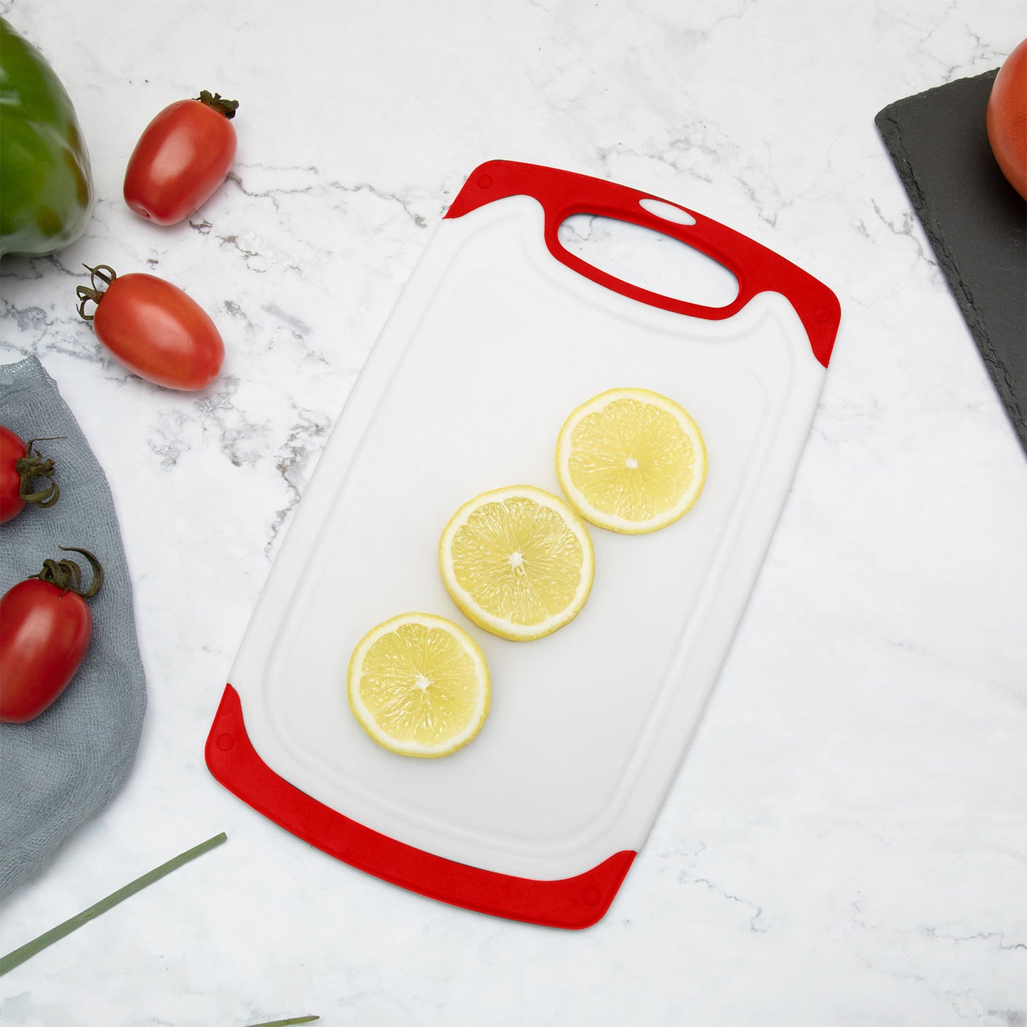 Cutting Boards for Kitchen , Large Cutting Board with Handles and Juice Groove, Plastic Cutting Board Set (Set of 3), Red