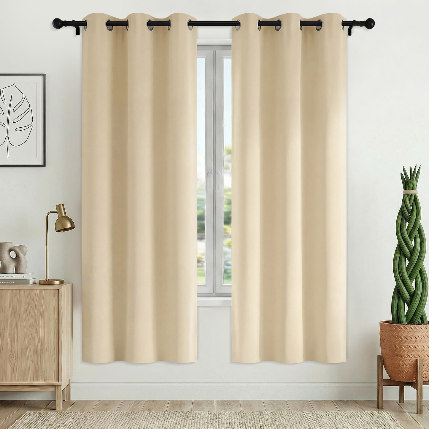 XUEYU Blackout Curtains 2 Panels, 100% Full Light Blocking Window Curtains, Grommet Energy Efficient Drapes for Bedroom Living Room, 42x72 Inch, Beige