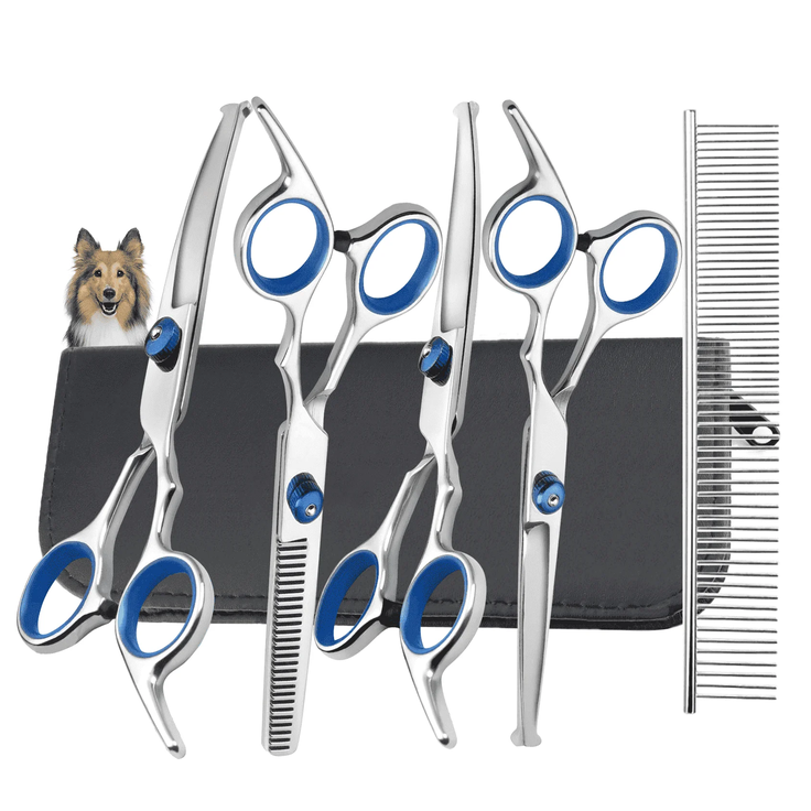 XUEYU 6 in 1 Dog Grooming Scissors Kit, 4CR Stainless Steel & Heavy-duty, Professional Dog Scissors for Grooming w/ Safety Round Tips, Sharp & Study Cat Grooming Shears Kit for Dogs Cats Pets(Blue)