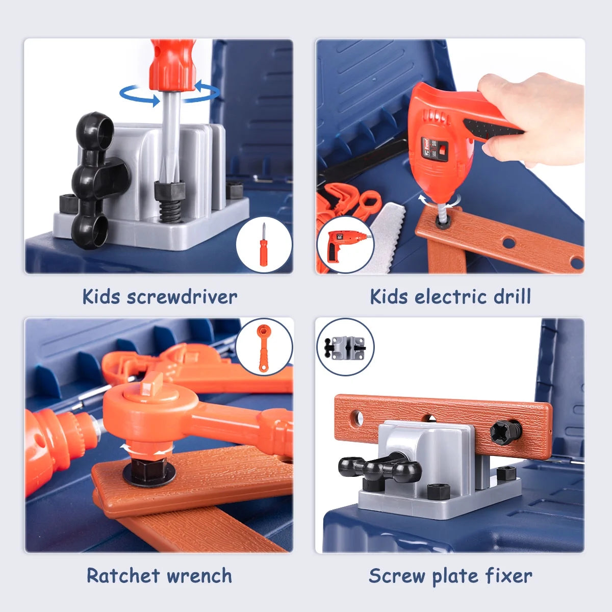 Kids Tool Bench Set Toy with Electric Drill and Realistic Tool, Pretend Play Construction Workbench Toys for Toddlers, Build a Kids Tool Workshop Set for Boys and Girls