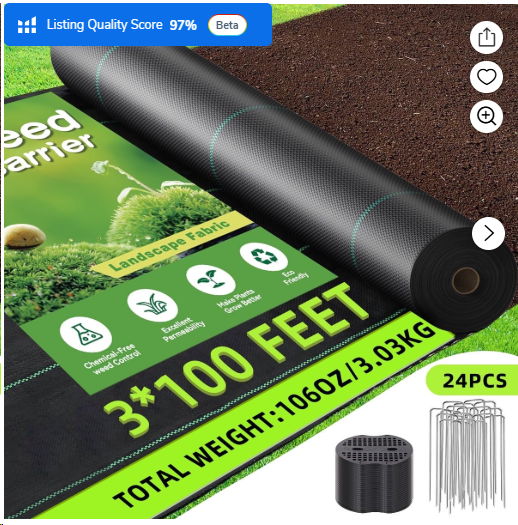 3FT x 100FT Weed Barrier Landscape Fabric, Heavy Duty Weed Blocker Gardening Mat, Garden Cloth for for Underlayment, Gardening Ground, Commercial Driveway, Farming with 24 U-Shaped Securing Pegs