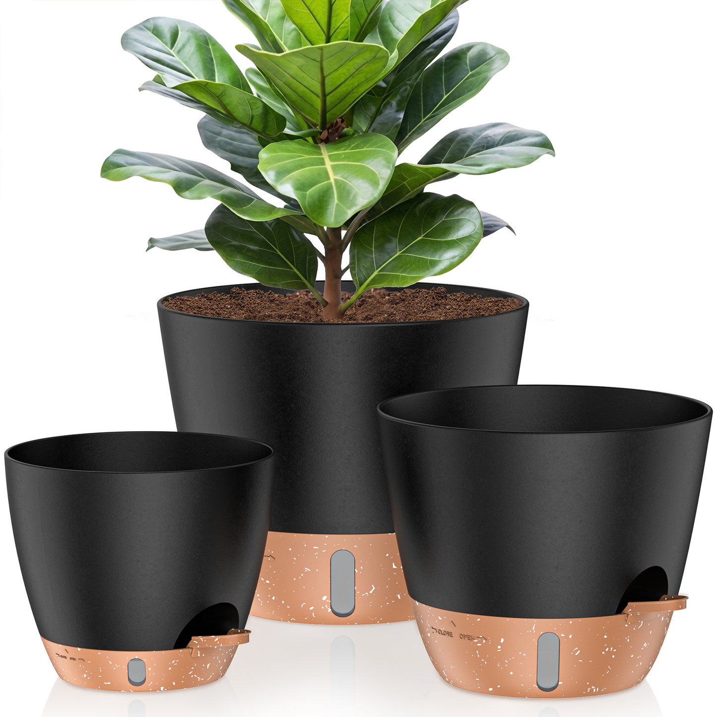 12/10/8 Inch Self Watering Plant Pots, Large Plastic Planters with Drainage Holes, Water Level Indicator & Deep Reservoir, Flower Pots for Indoor Outdoor Garden Plants(Black)