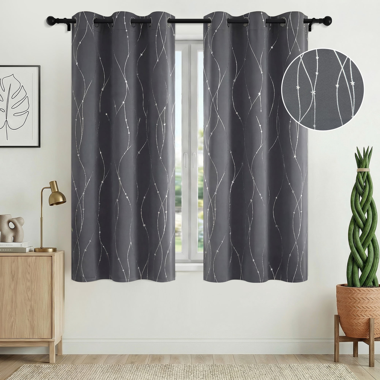 XUEYU Blackout Curtains 2 Panels, 100% Full Light Blocking Window Curtains, Grommet Energy Efficient Drapes for Bedroom Living Room, 42x63 Inch, Gary Print