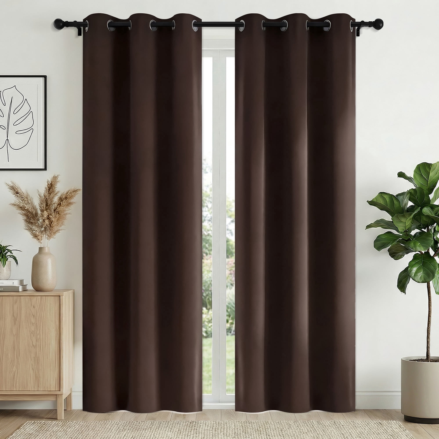 XUEYU 100% Blackout Curtains for Bedroom, Light Blocking Thermal Insulated Curtains with Noise Reduction, 42x84 Inch Room Darkening Window Drapes, Set of 2 Panels, Brown