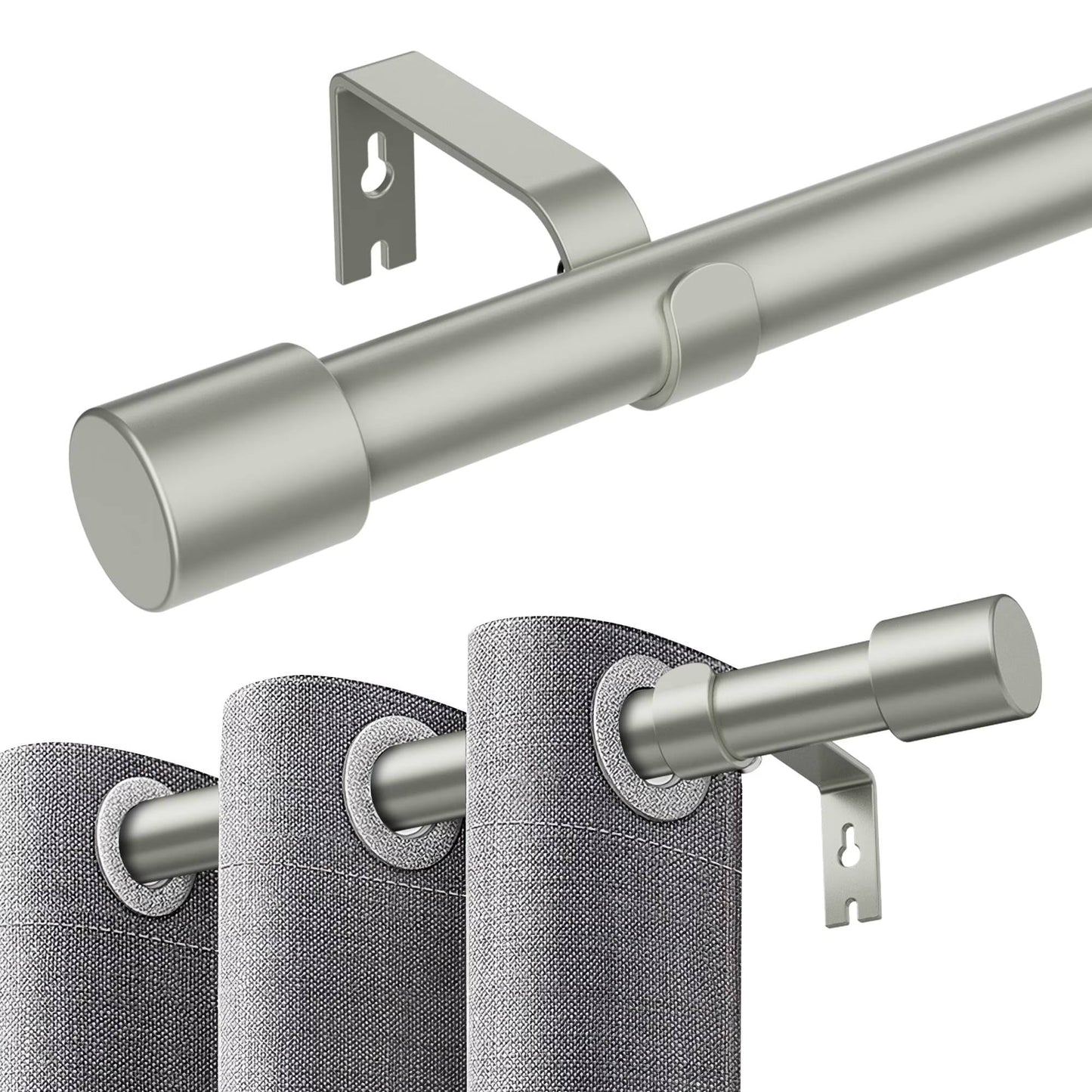 Curtain Rods for Windows 68 to 120 inch, Adjustable Window Curtain Rod, Single Window Curtain Rod with Aluminium End Cap, 1 inch Diameter Decorative Curtain Rod Set, Modern Decorative Drapery Rods